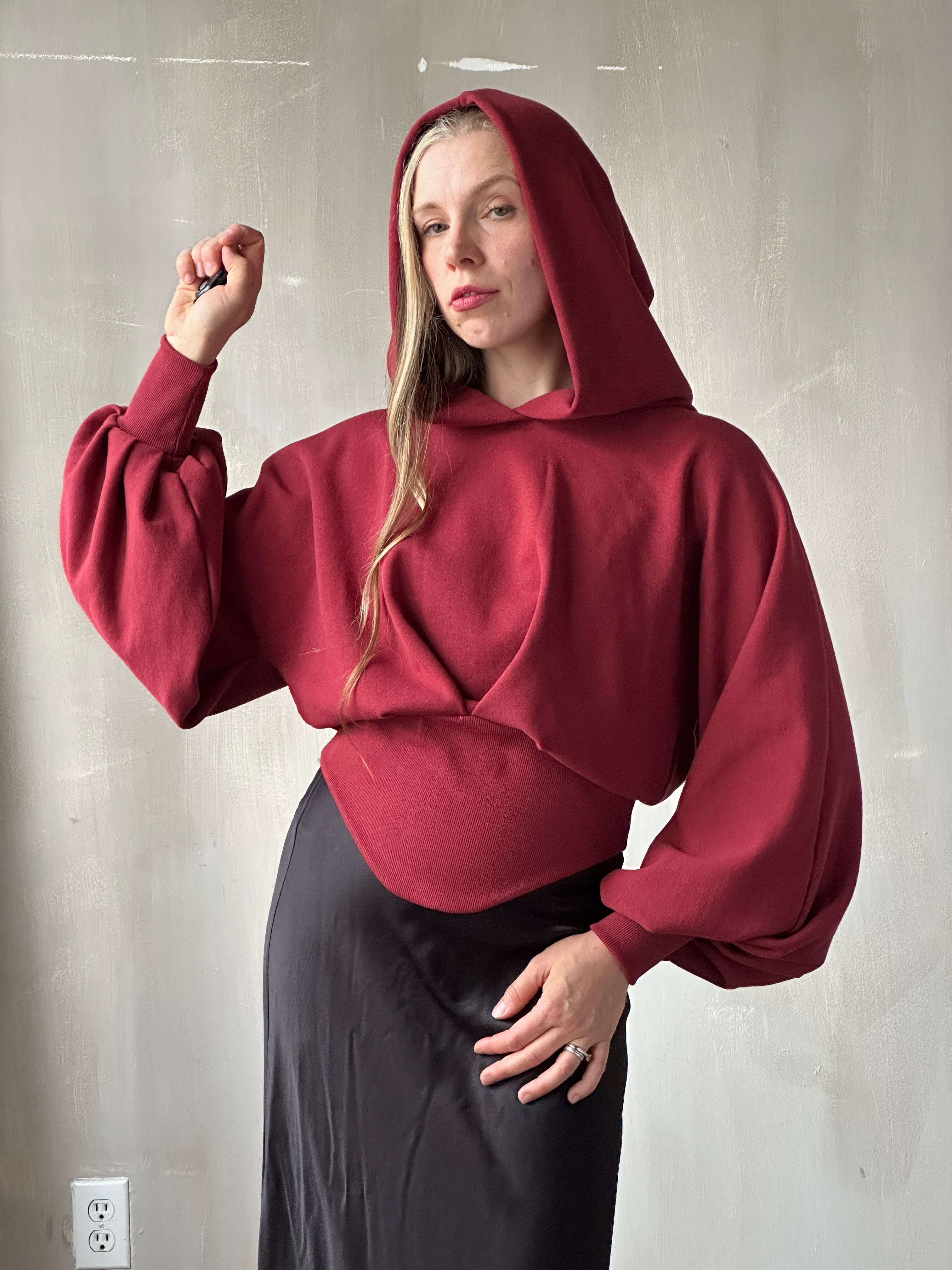 FW25: Corset Waist Hoodie in Oxblood Organic Fleece (Pre-Order)