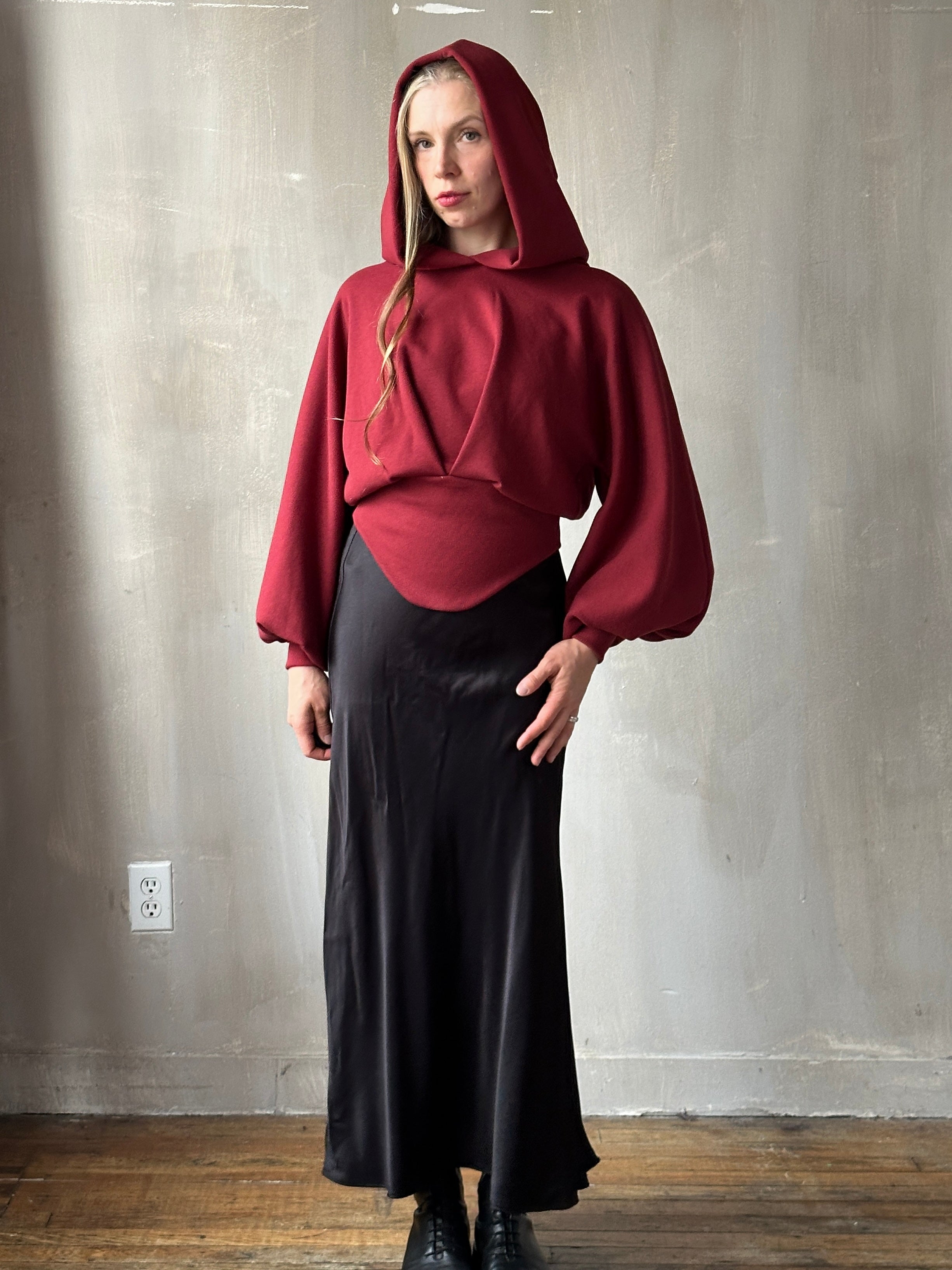 FW25: Corset Waist Hoodie in Oxblood Organic Fleece (Pre-Order)