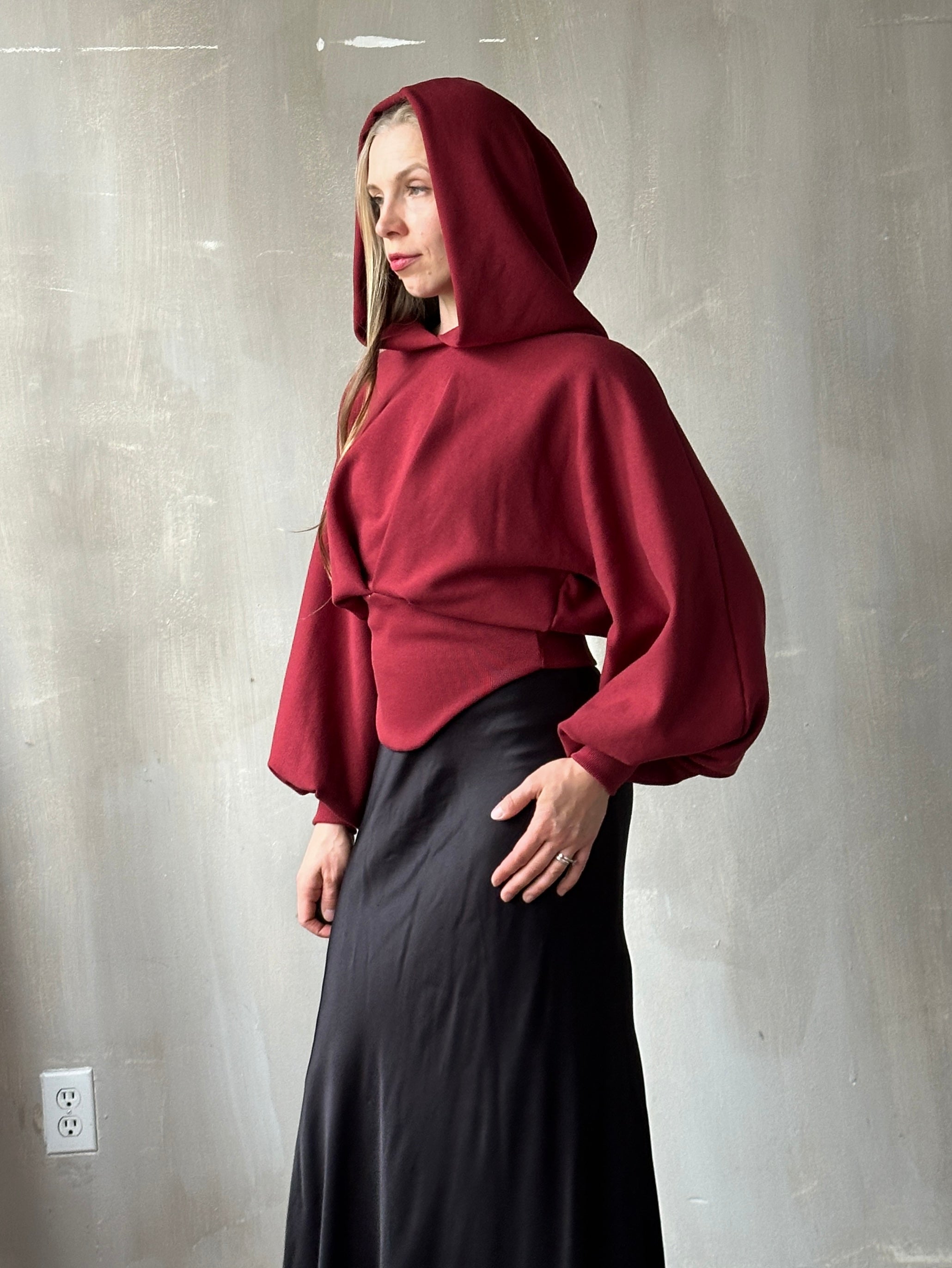FW25: Corset Waist Hoodie in Oxblood Organic Fleece (Pre-Order)