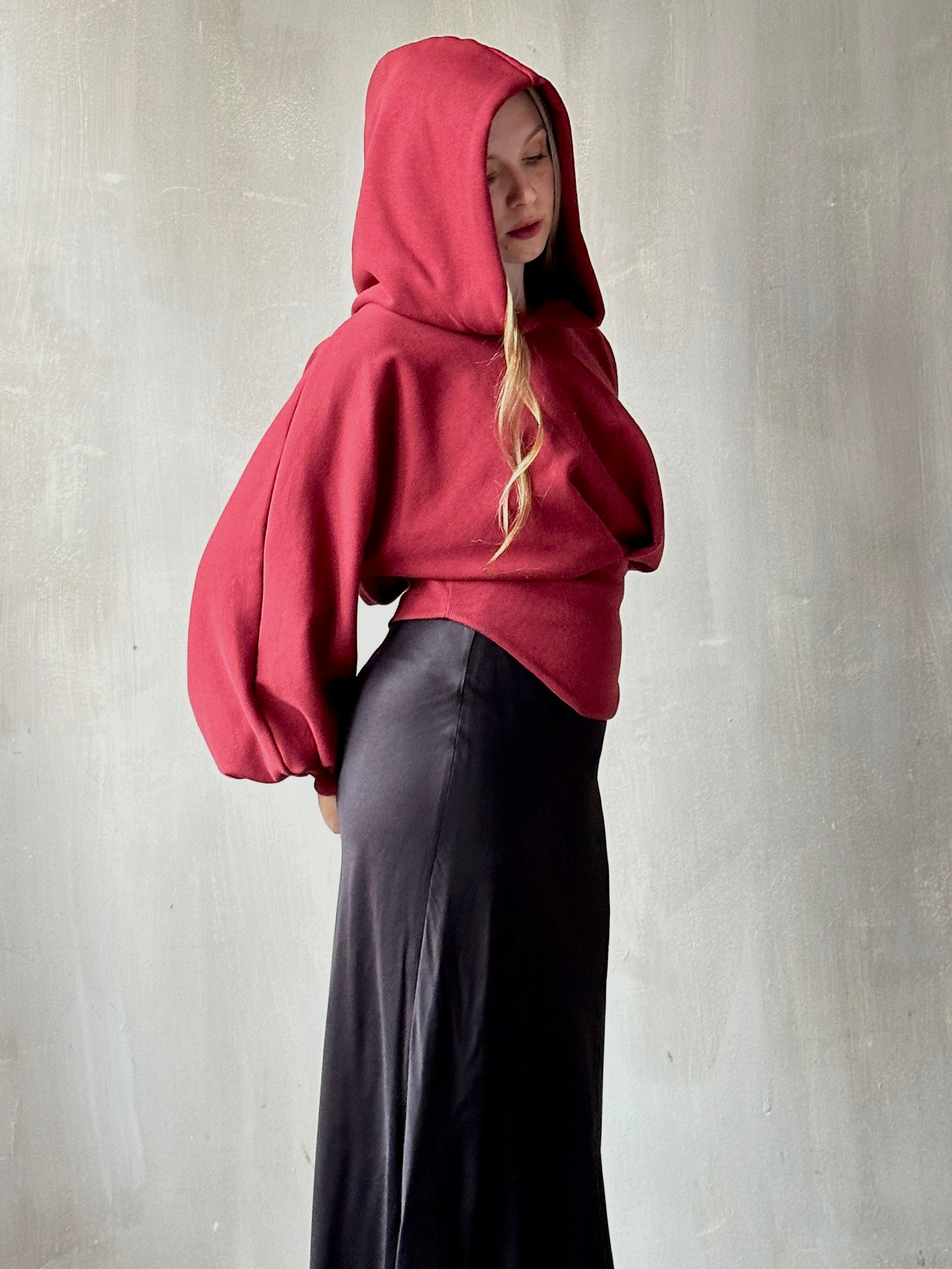 FW25: Corset Waist Hoodie in Oxblood Organic Fleece (Pre-Order)