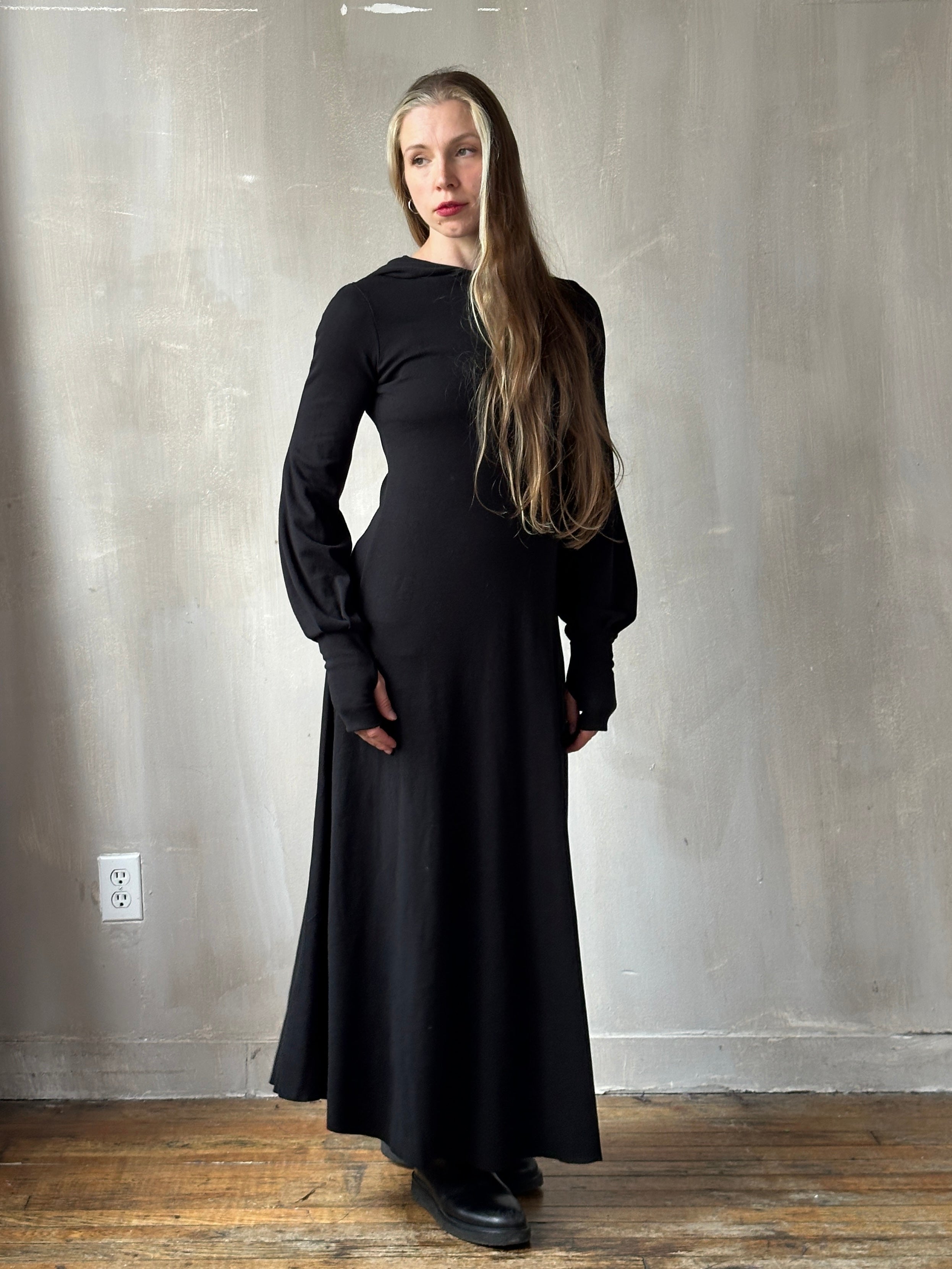 FW25: "Temple" Maxi Dress w/Hood in Black (Pre-Order)