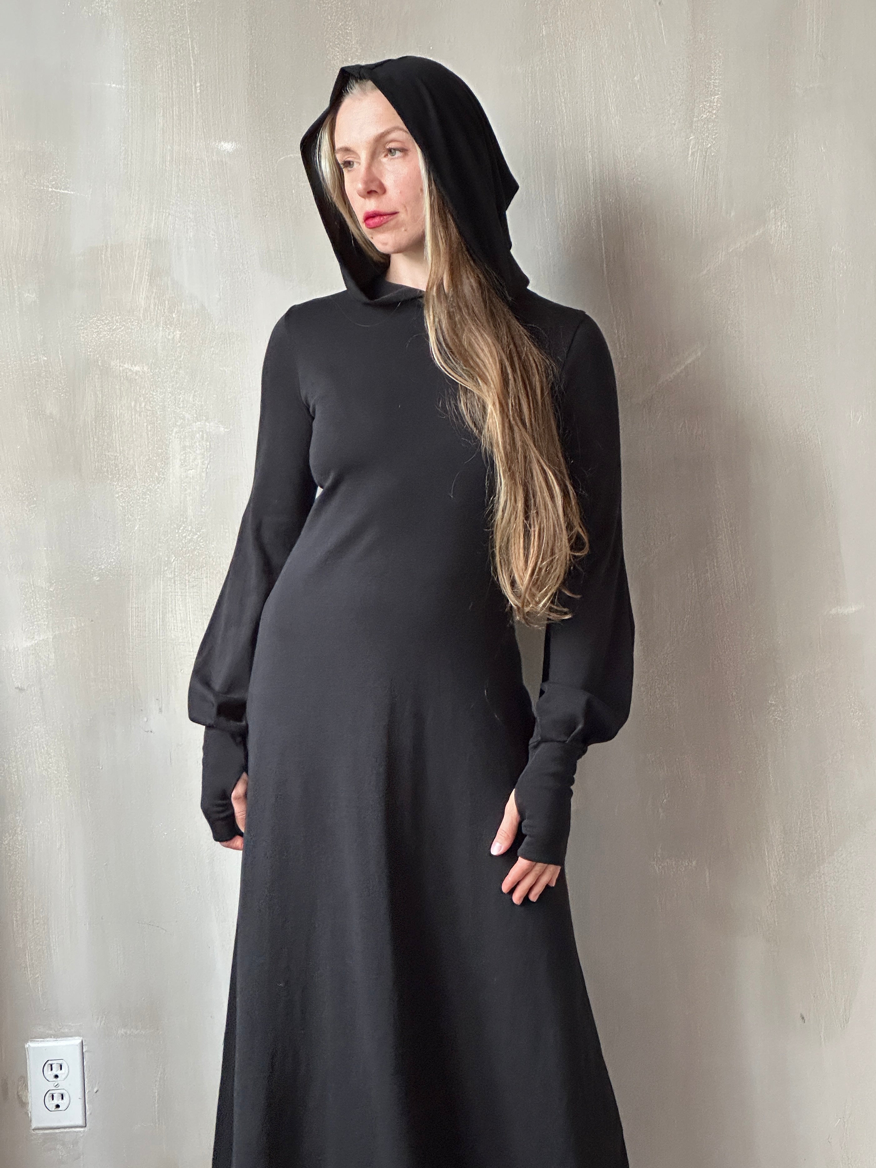Temple" Maxi Dress w/Hood in Black (In-Stock) Temple" Maxi Dress w/Hood in Black (In-Stock)