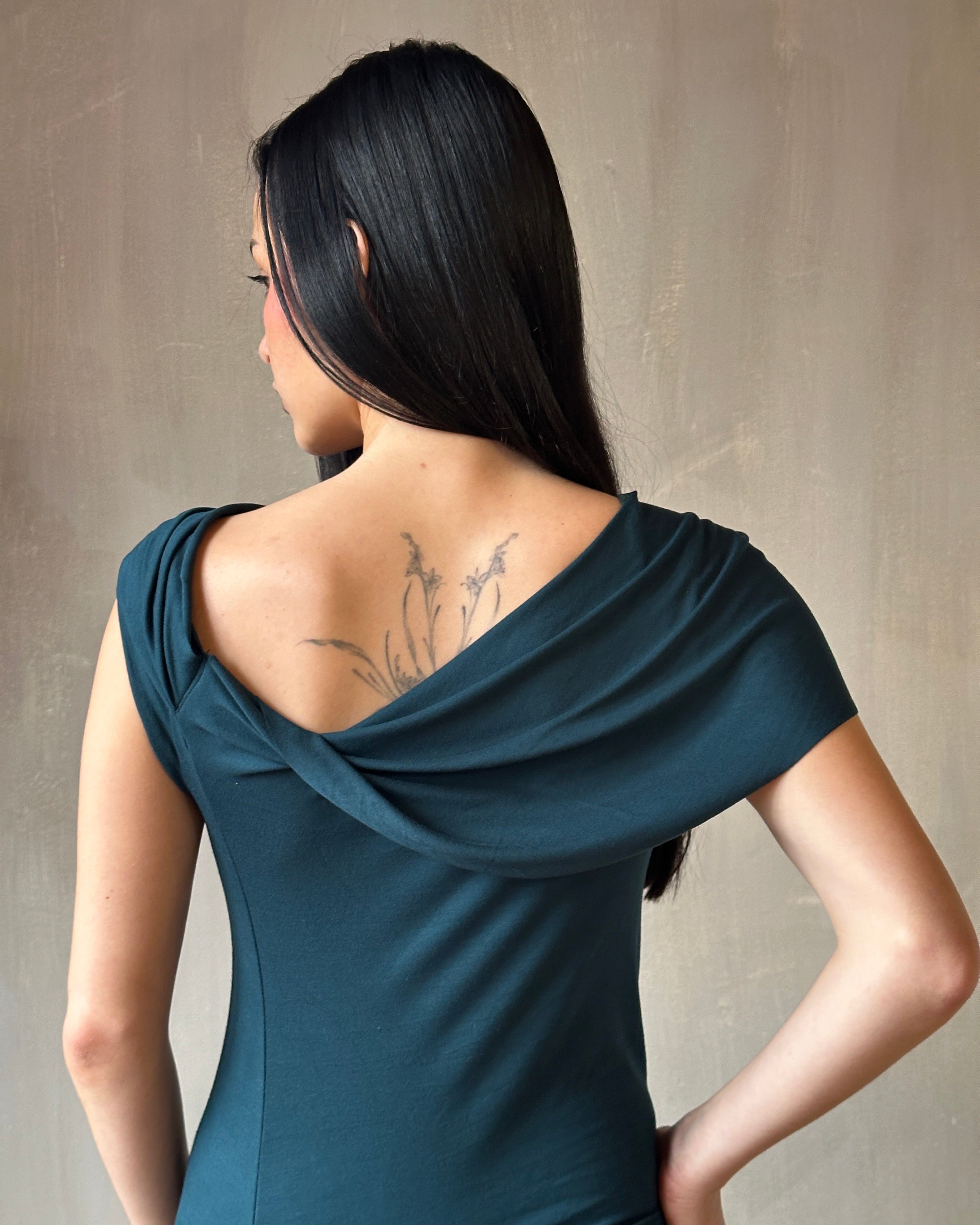 Spring '25: Jersey Draped Cap Sleeve Dress in Teal Bamboo (Pre-Order)