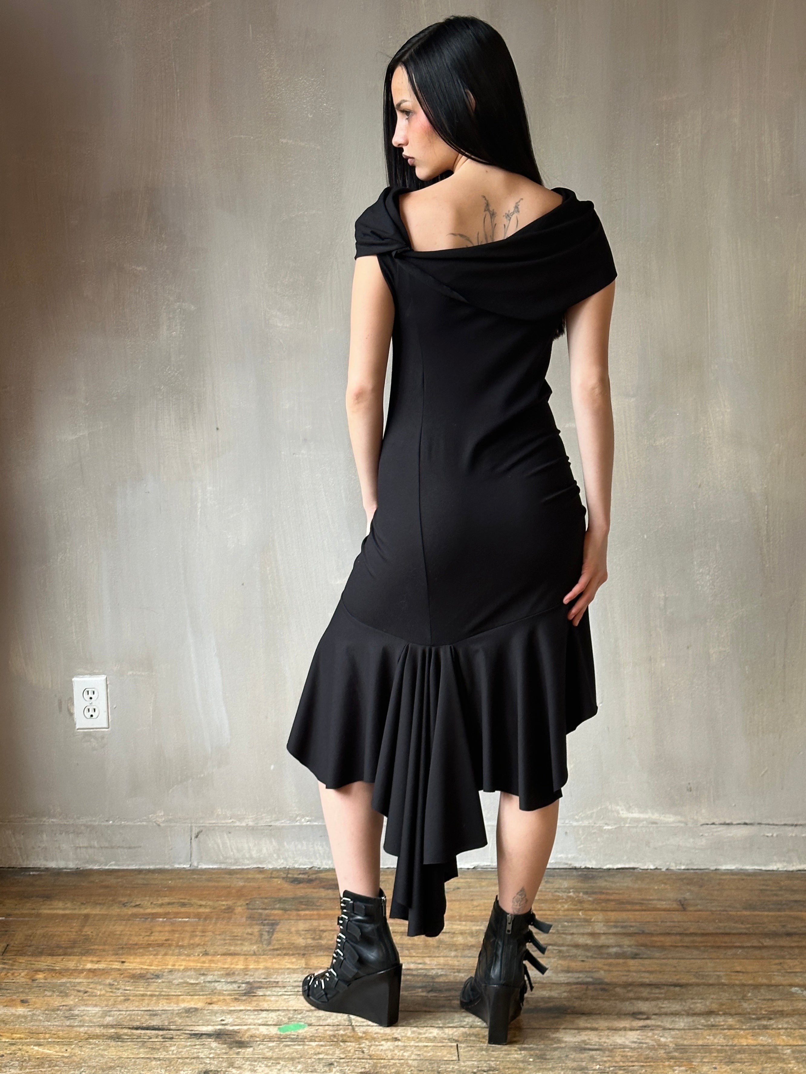 Spring '25: Jersey Draped Cap Sleeve Dress in Black (Pre-Order)