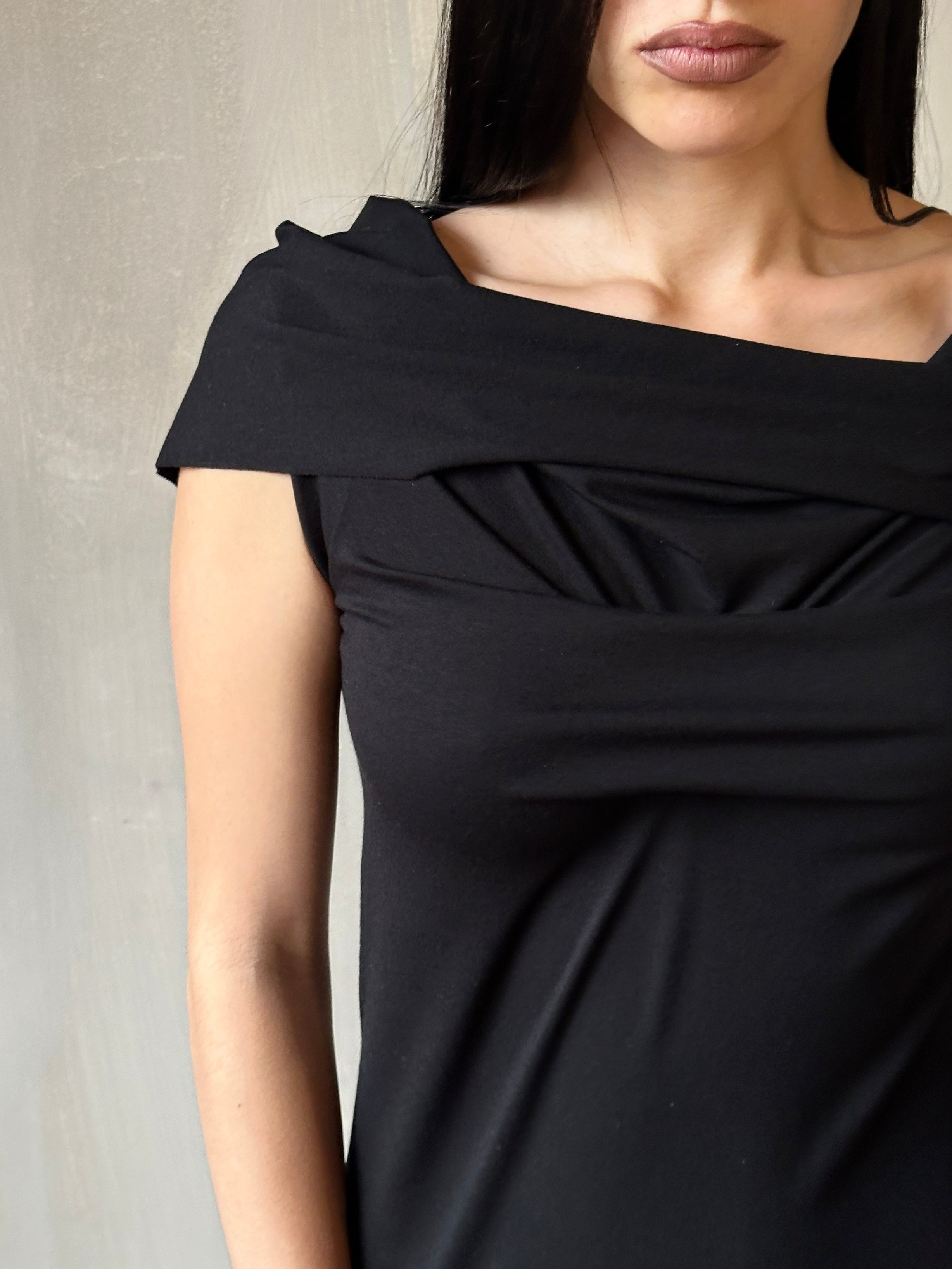Jersey Draped Cap Sleeve Dress in Black * (In Stock) Jersey Draped Cap Sleeve Dress in Black * (In Stock)