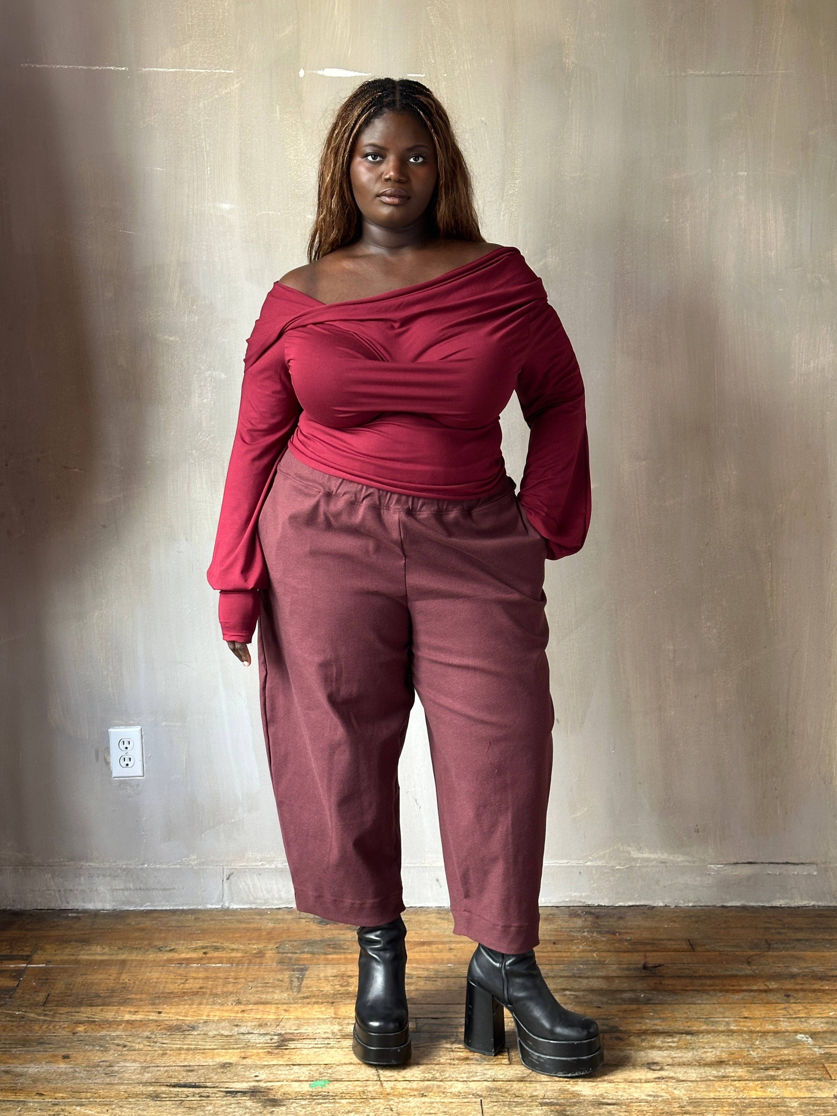 FW25: "Undulate" Reversible Top w/Hourglass Sleeve in Oxblood (Pre-Order)