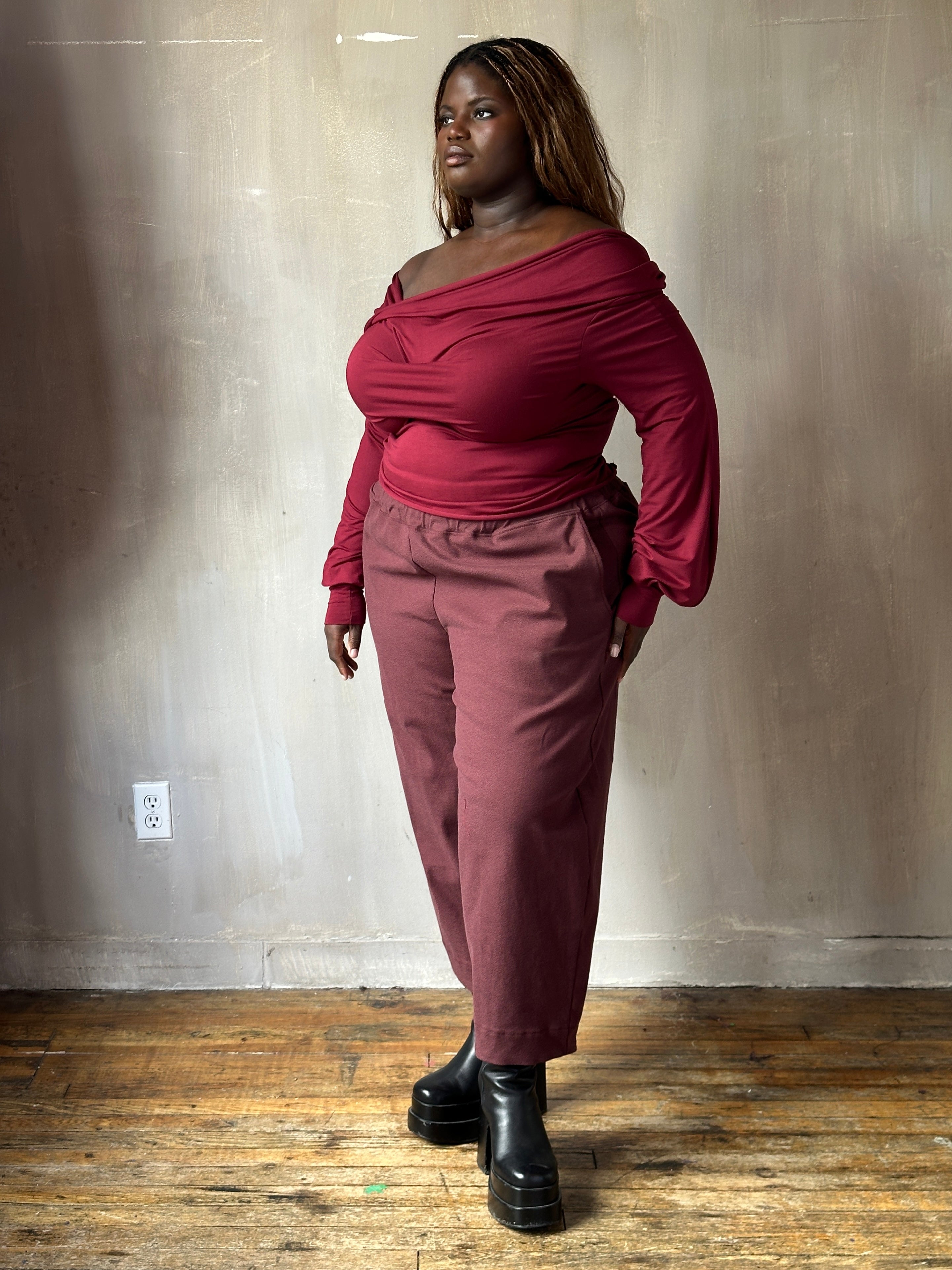 FW25: Double Waistband Barrel Trouser in Vintage Wine (Pre-Order)