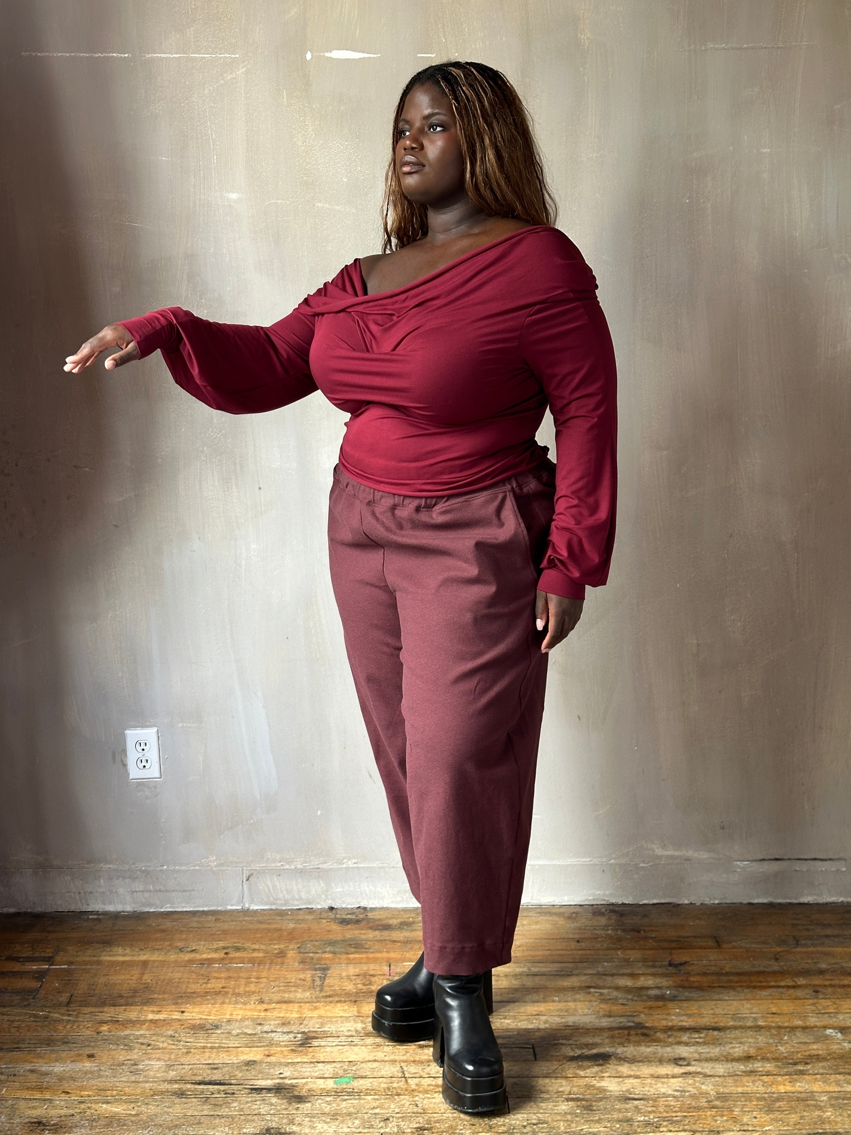 FW25: "Undulate" Reversible Top w/Hourglass Sleeve in Oxblood (Pre-Order)