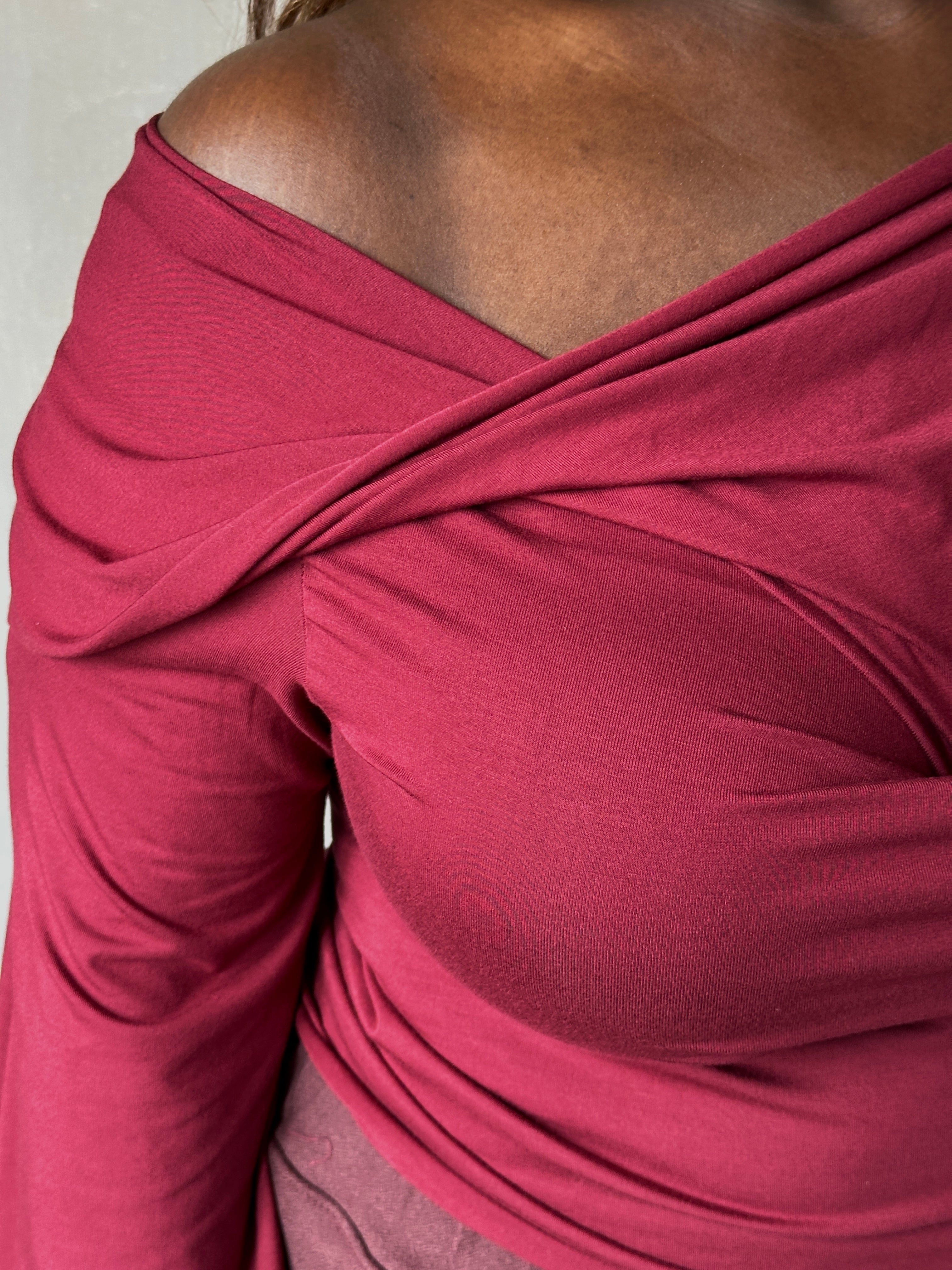 FW25: "Undulate" Reversible Top w/Hourglass Sleeve in Oxblood (Pre-Order)