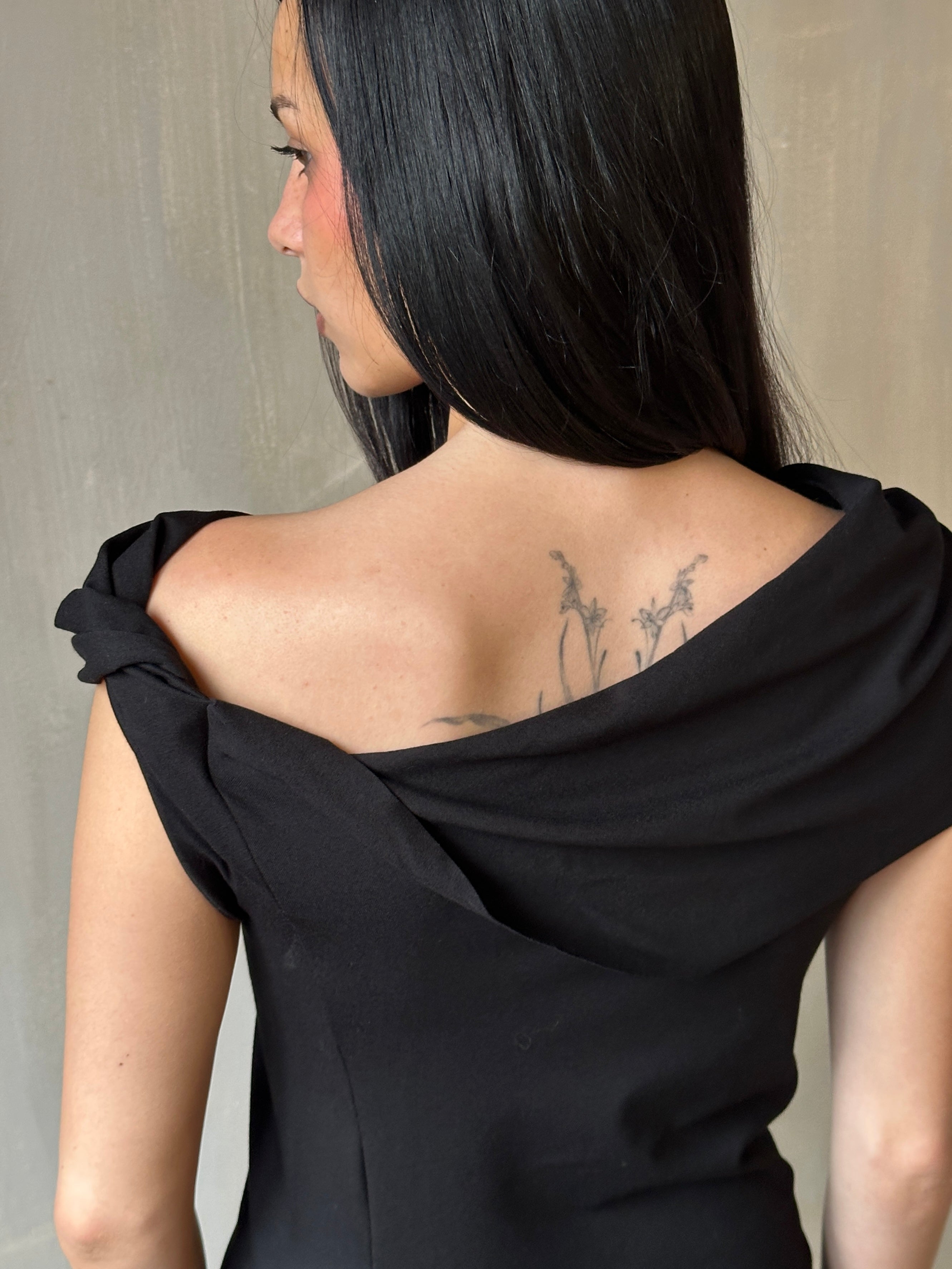 Spring '25: Jersey Draped Cap Sleeve Dress in Black (Pre-Order)