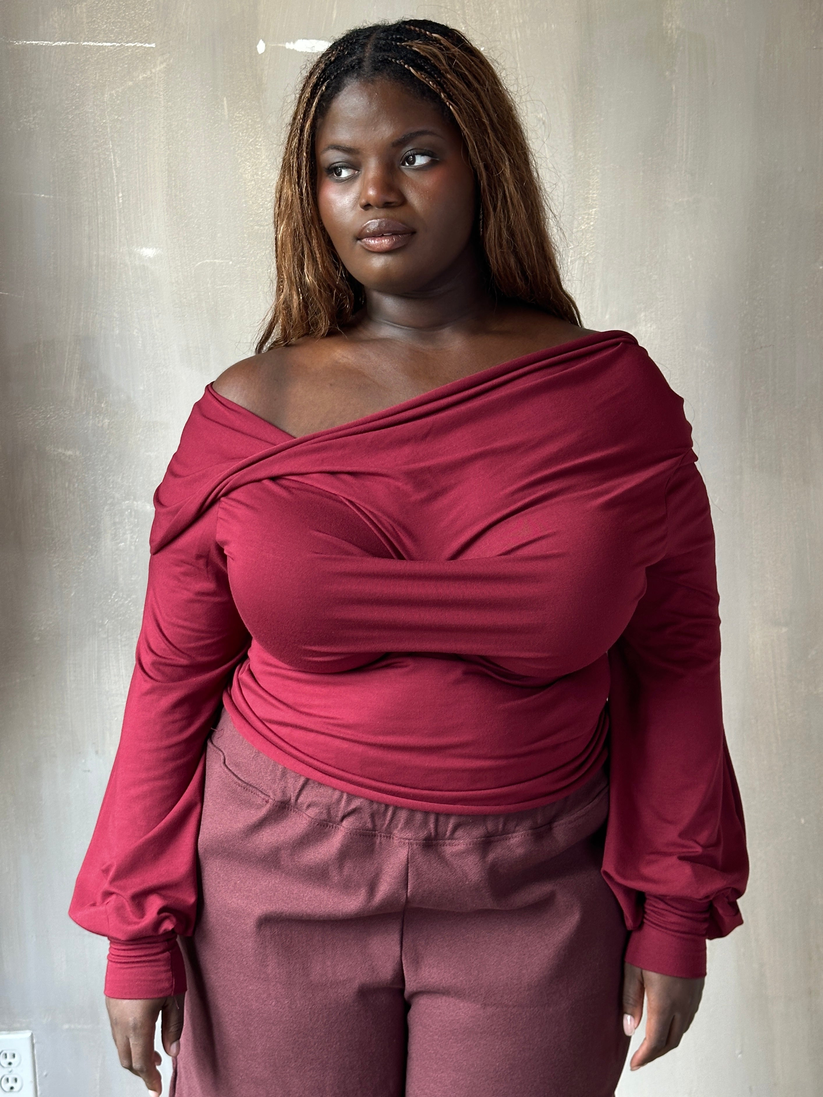 FW25: "Undulate" Reversible Top w/Hourglass Sleeve in Oxblood (Pre-Order)