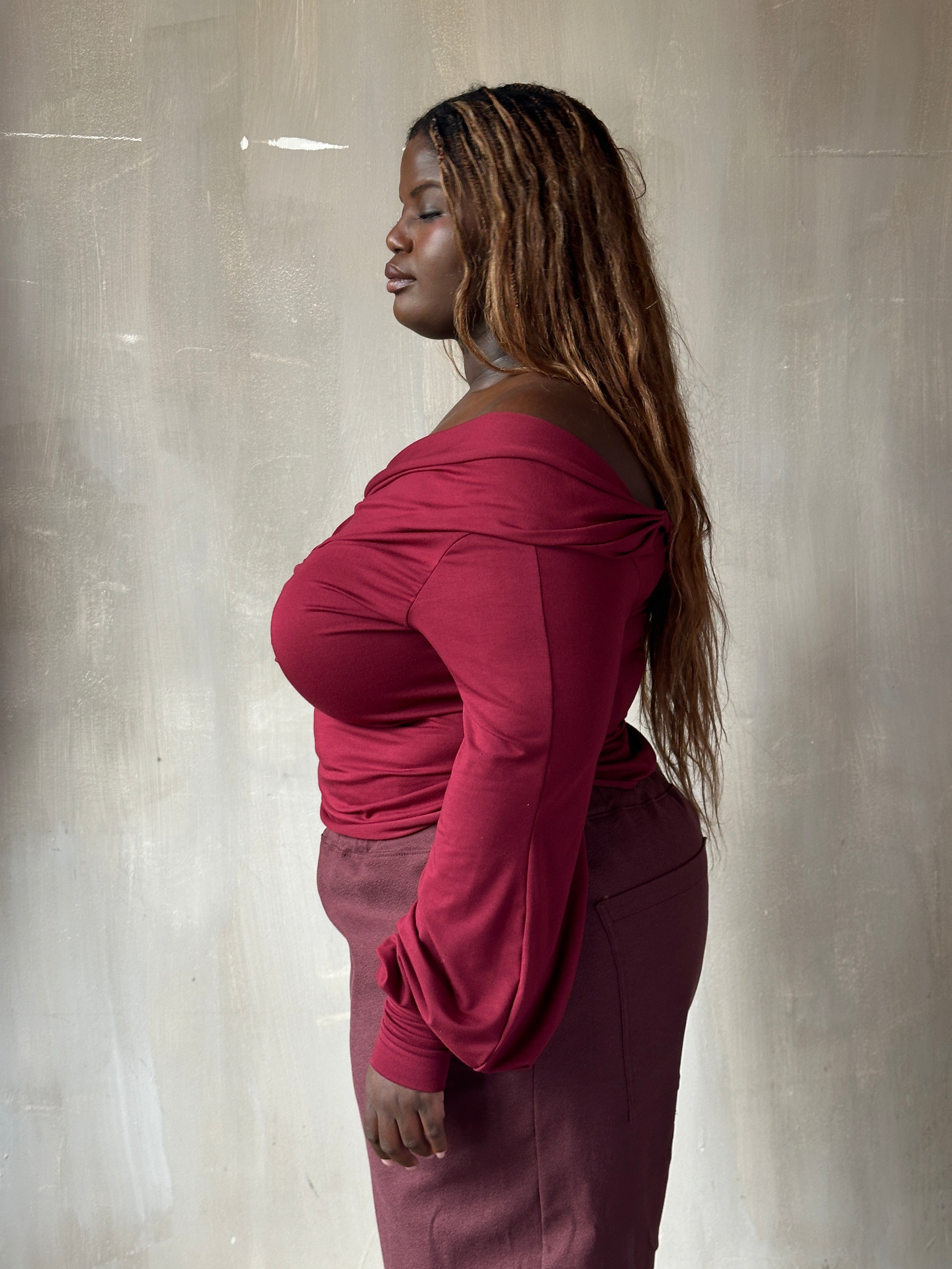 FW25: "Undulate" Reversible Top w/Hourglass Sleeve in Oxblood (Pre-Order)