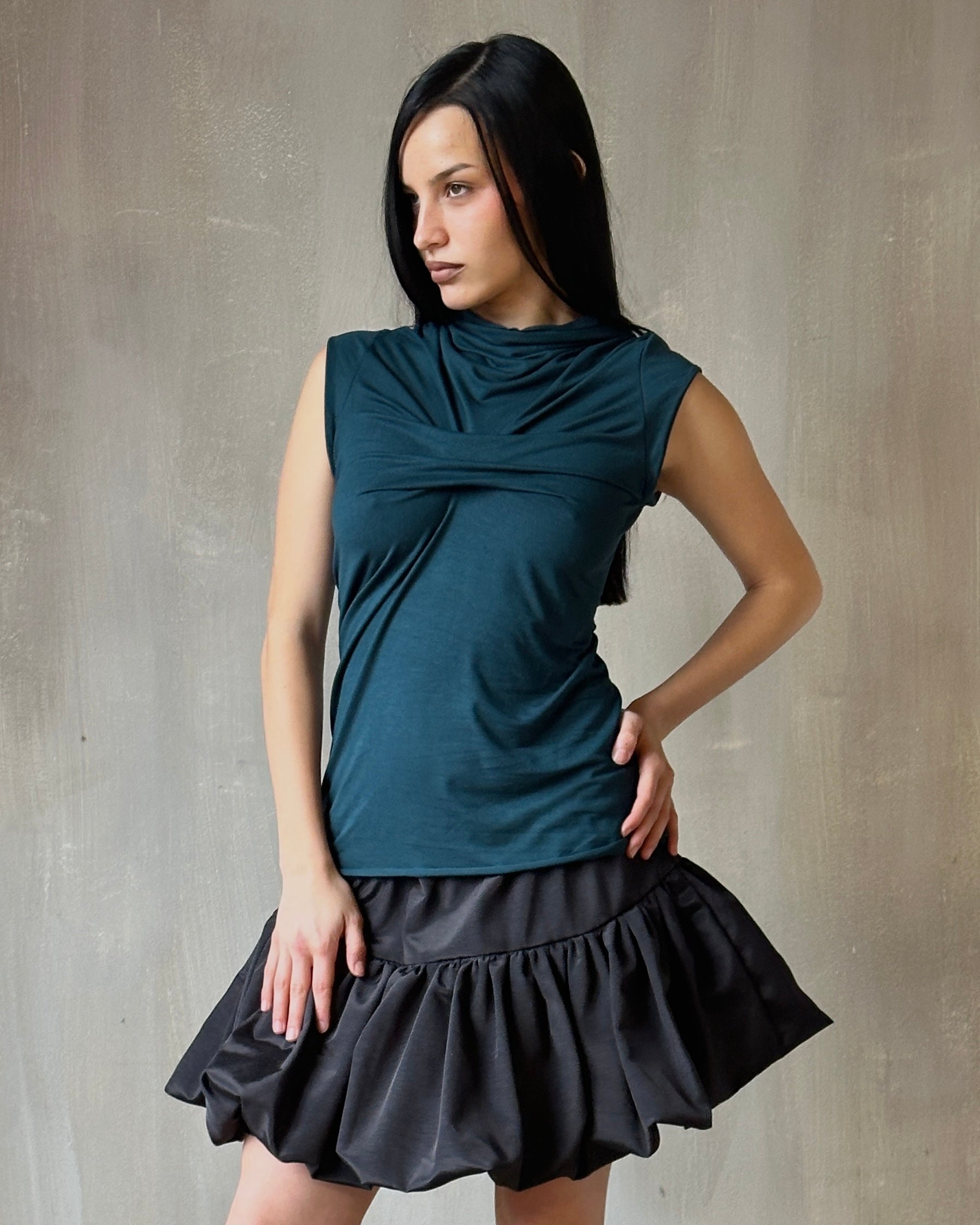 Spring '25: Jersey Draped Cap Sleeve Top in Teal Bamboo (Pre-Order)