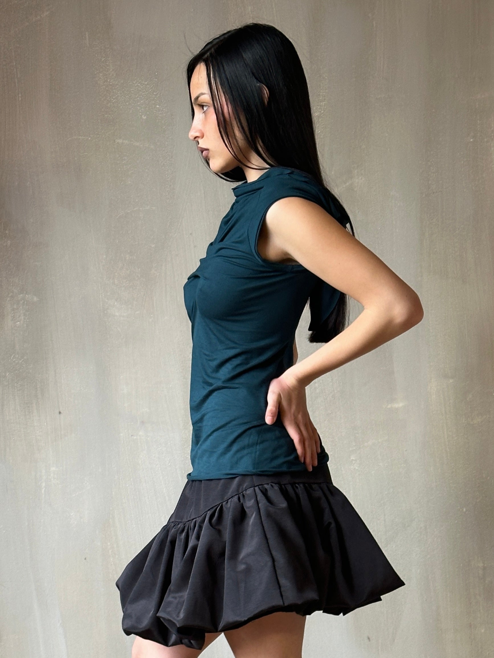 Spring '25: Jersey Draped Cap Sleeve Top in Teal Bamboo (Pre-Order)