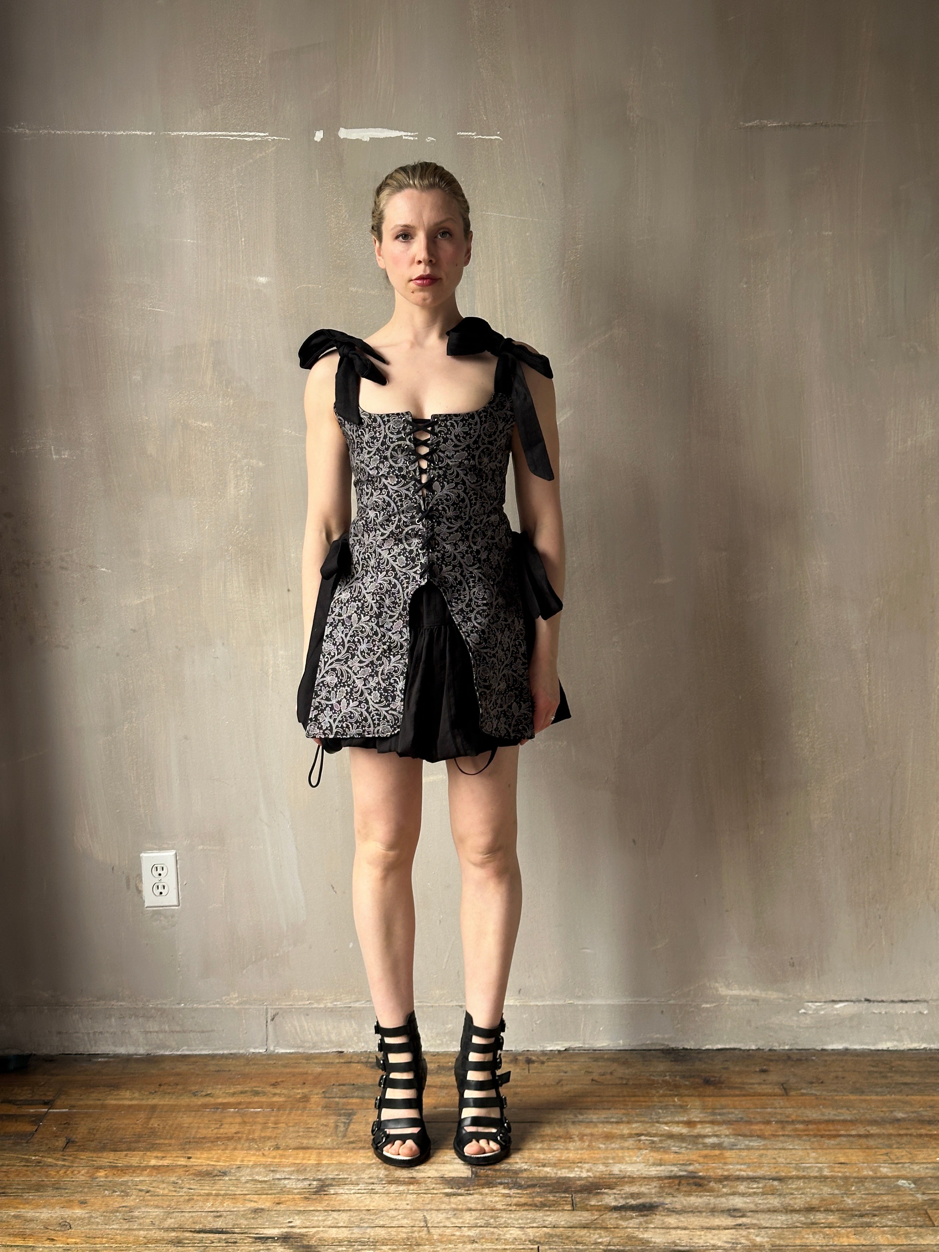 Spring '26: Pinafore Corset Vest with Bow Ties in Tattoo Print Cotton (Pre-Order, Limited Edition)