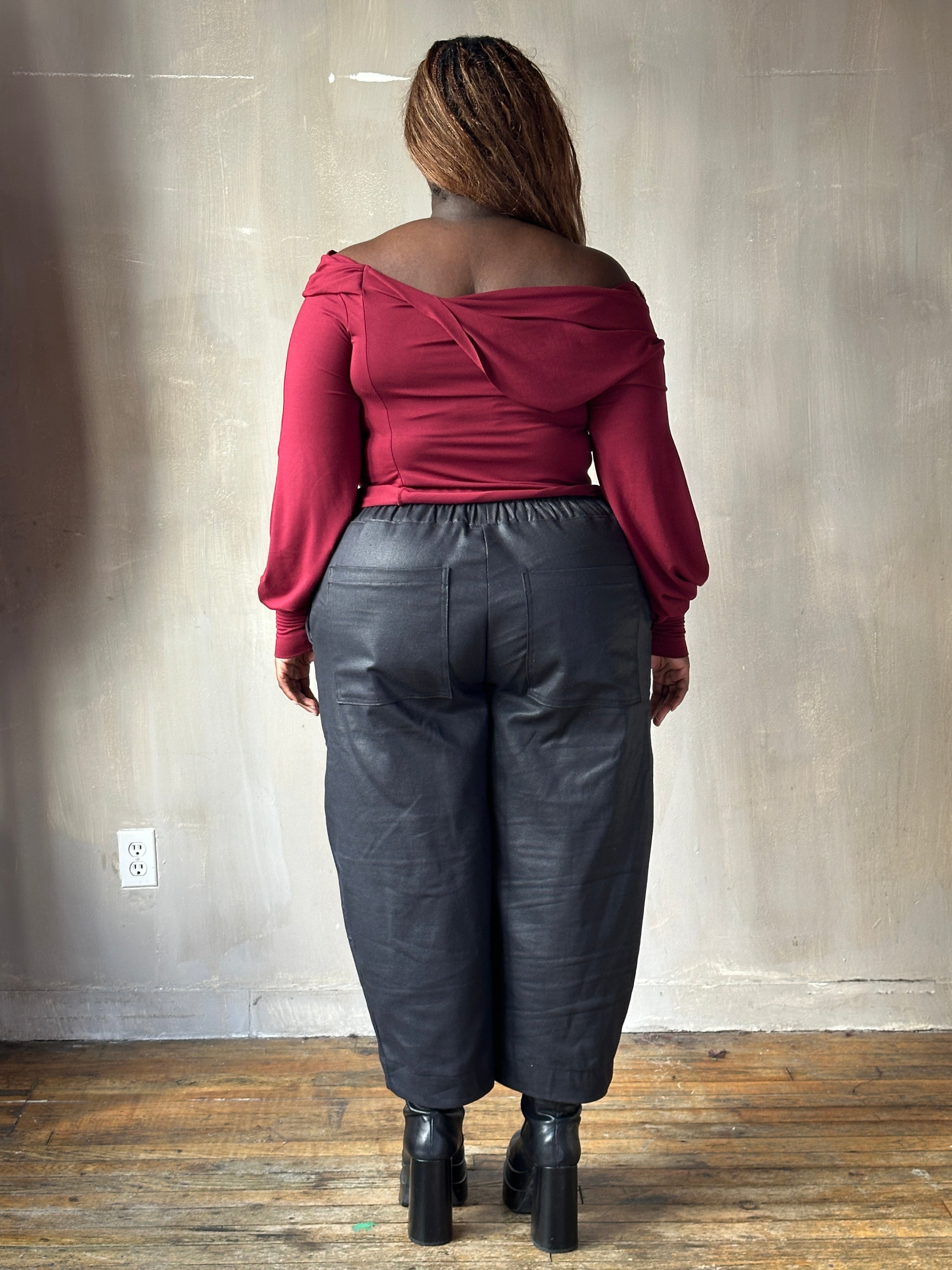 FW25: Double Waistband Barrel Trouser in Waxed Black (Pre-Order, Limited Edition)