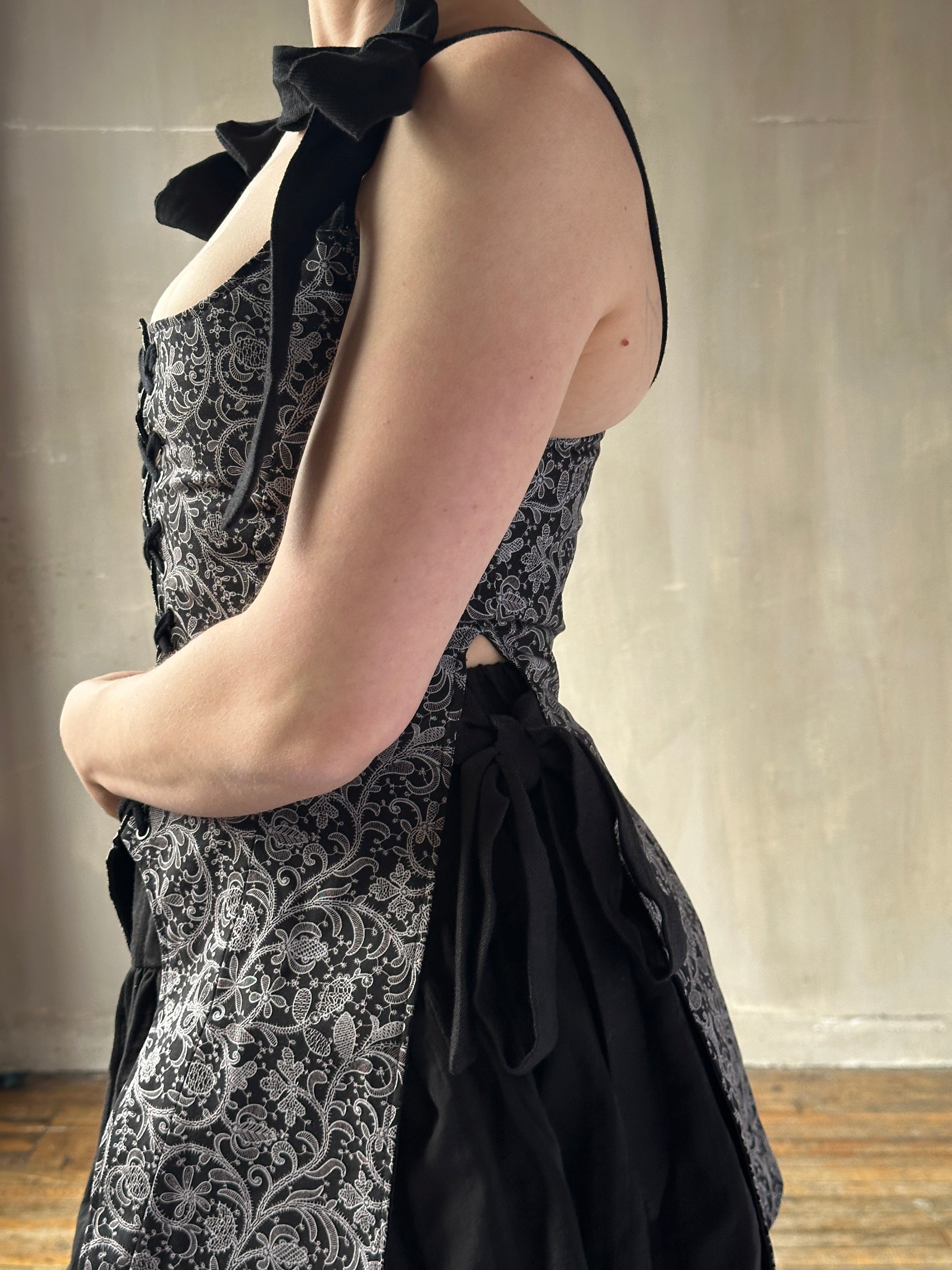 Spring '26: Pinafore Corset Vest with Bow Ties in Tattoo Print Cotton (Pre-Order, Limited Edition)