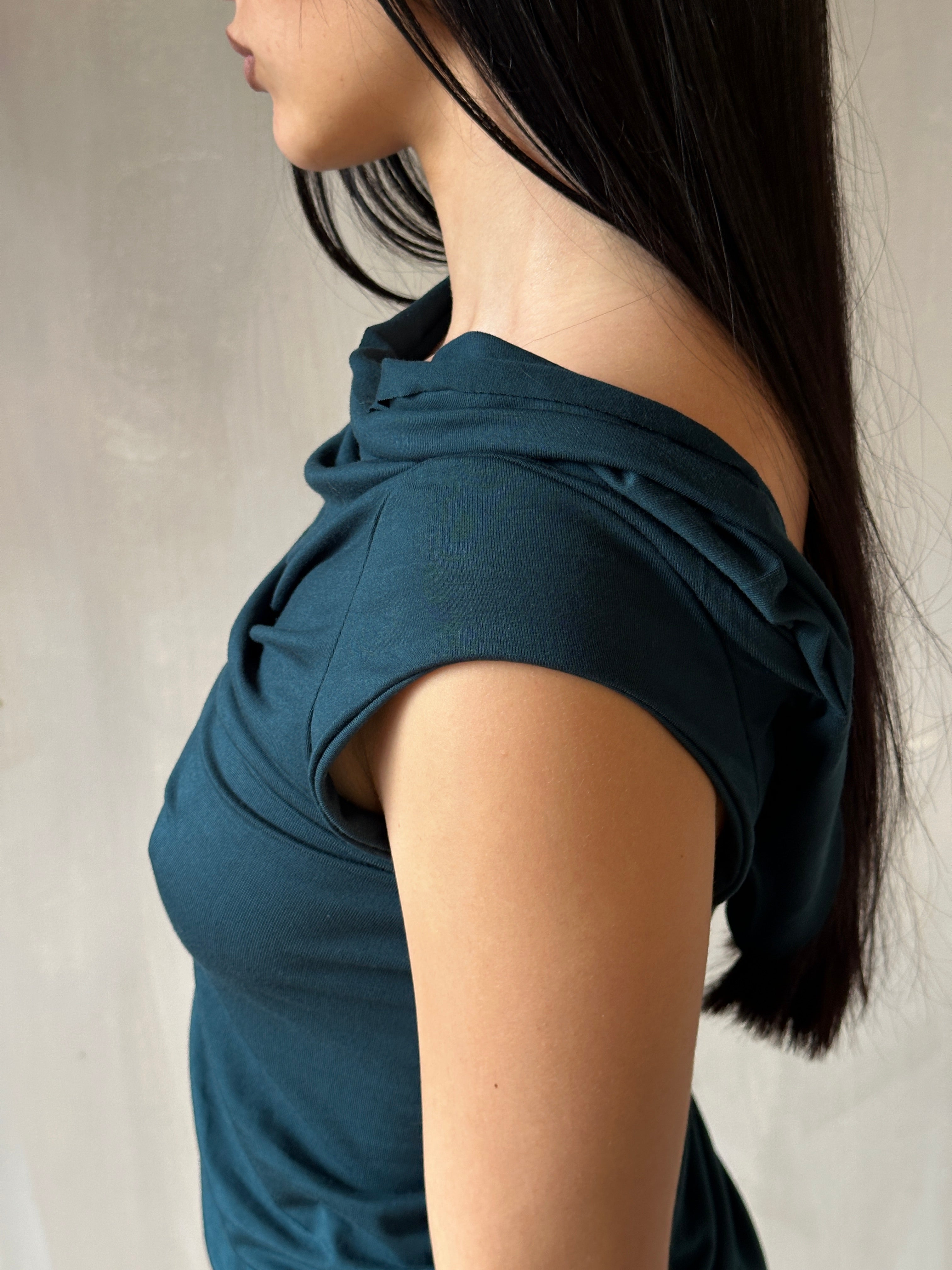 Spring '25: Jersey Draped Cap Sleeve Top in Teal Bamboo (Pre-Order)