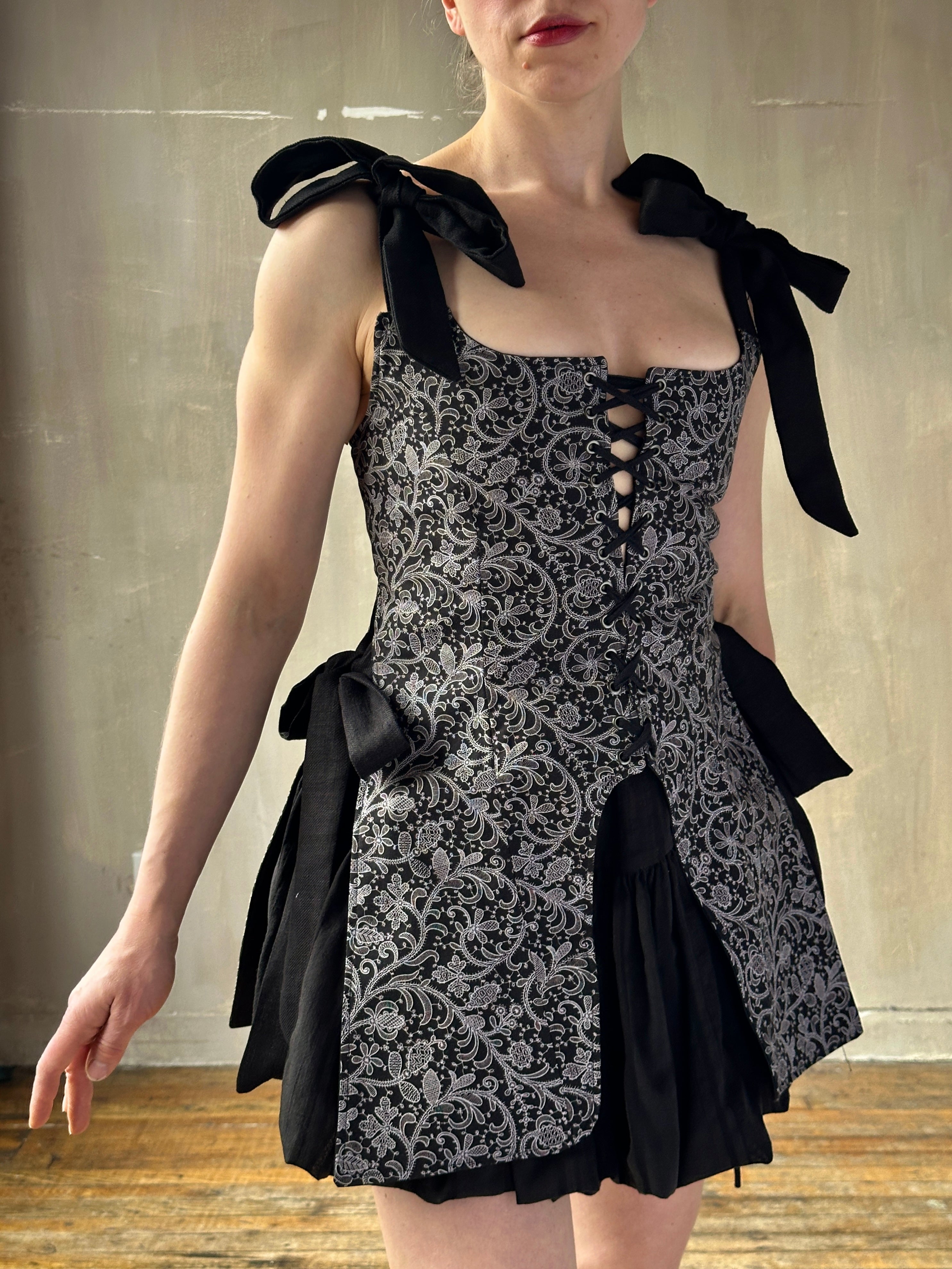 Spring '26: Pinafore Corset Vest with Bow Ties in Tattoo Print Cotton (Pre-Order, Limited Edition)