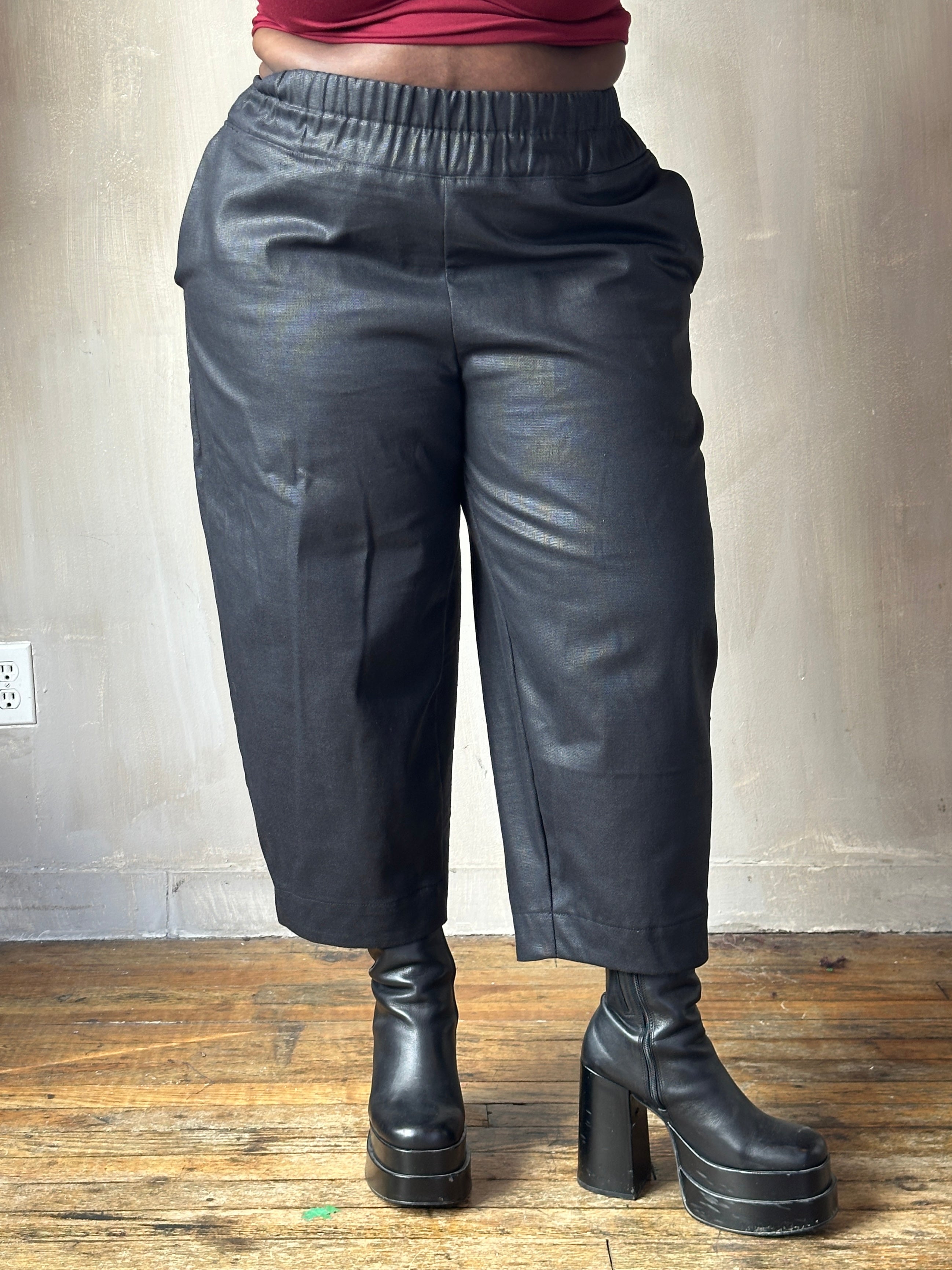FW25: Double Waistband Barrel Trouser in Waxed Black (Pre-Order, Limited Edition)