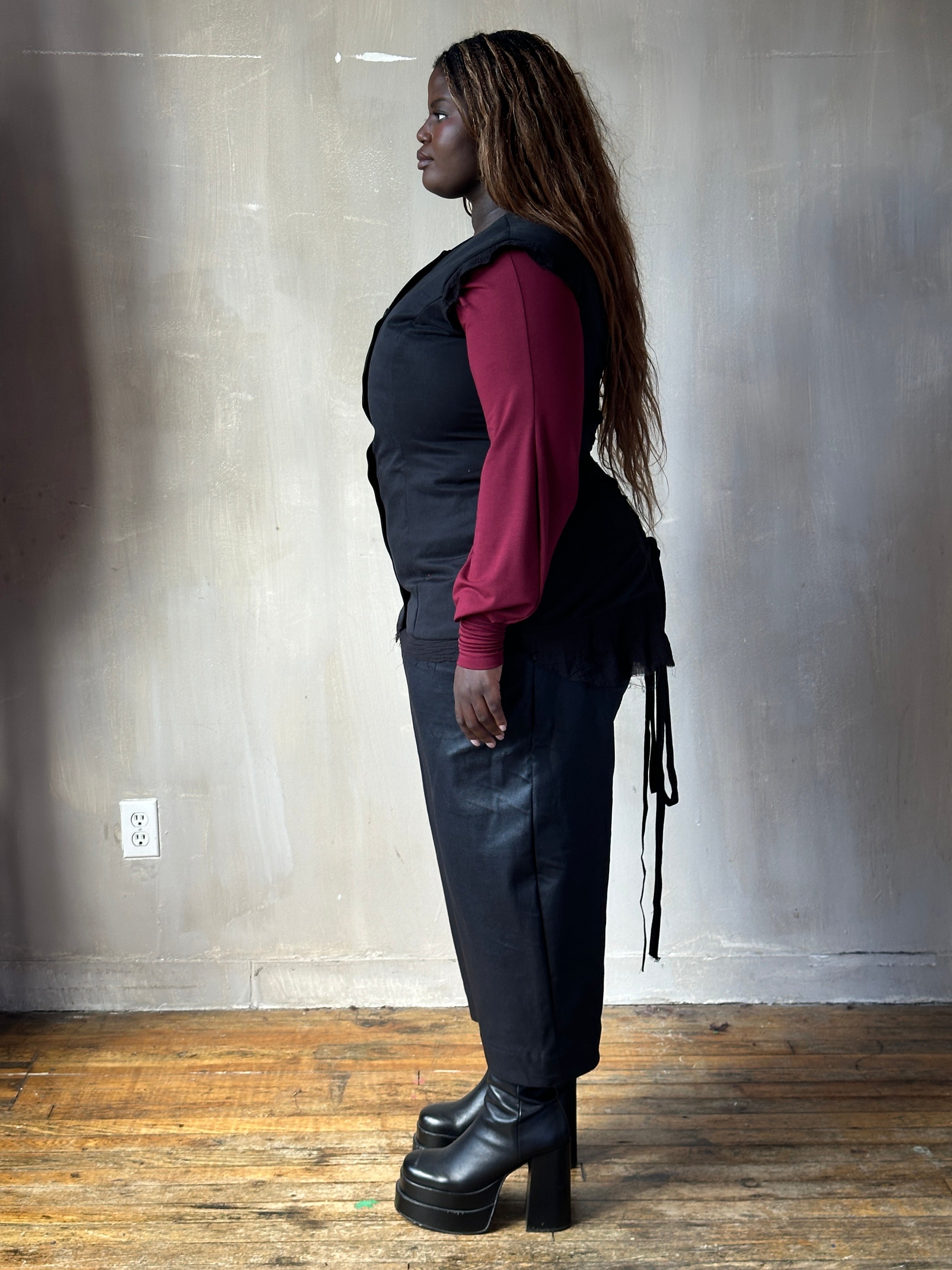 FW25: Double Waistband Barrel Trouser in Waxed Black (Pre-Order, Limited Edition)