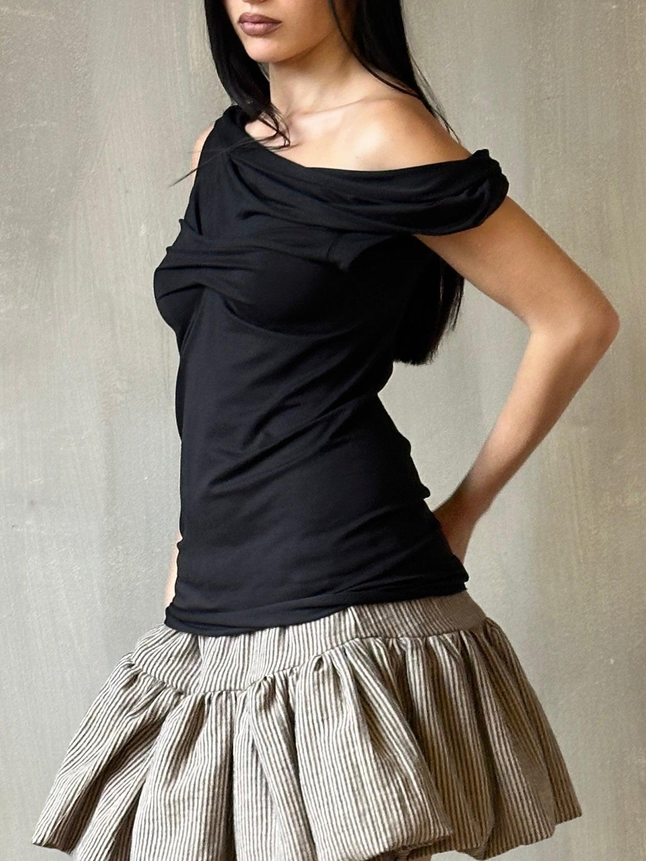 Spring '25: Jersey Draped Cap Sleeve Top in Black Bamboo (Pre-Order)