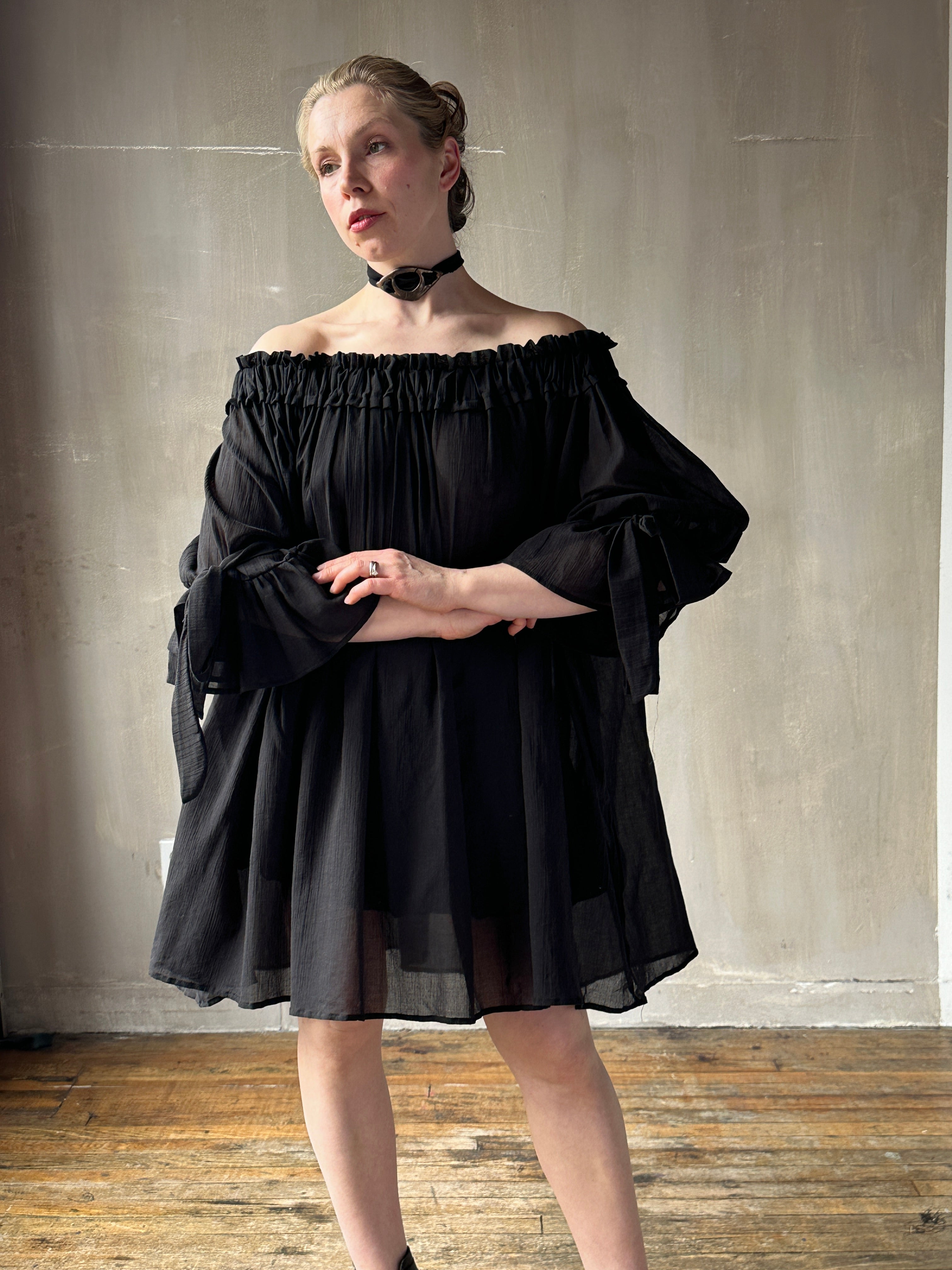 Spring '26: Paperbag Tunic in Black Cotton Voile (Pre-Order)