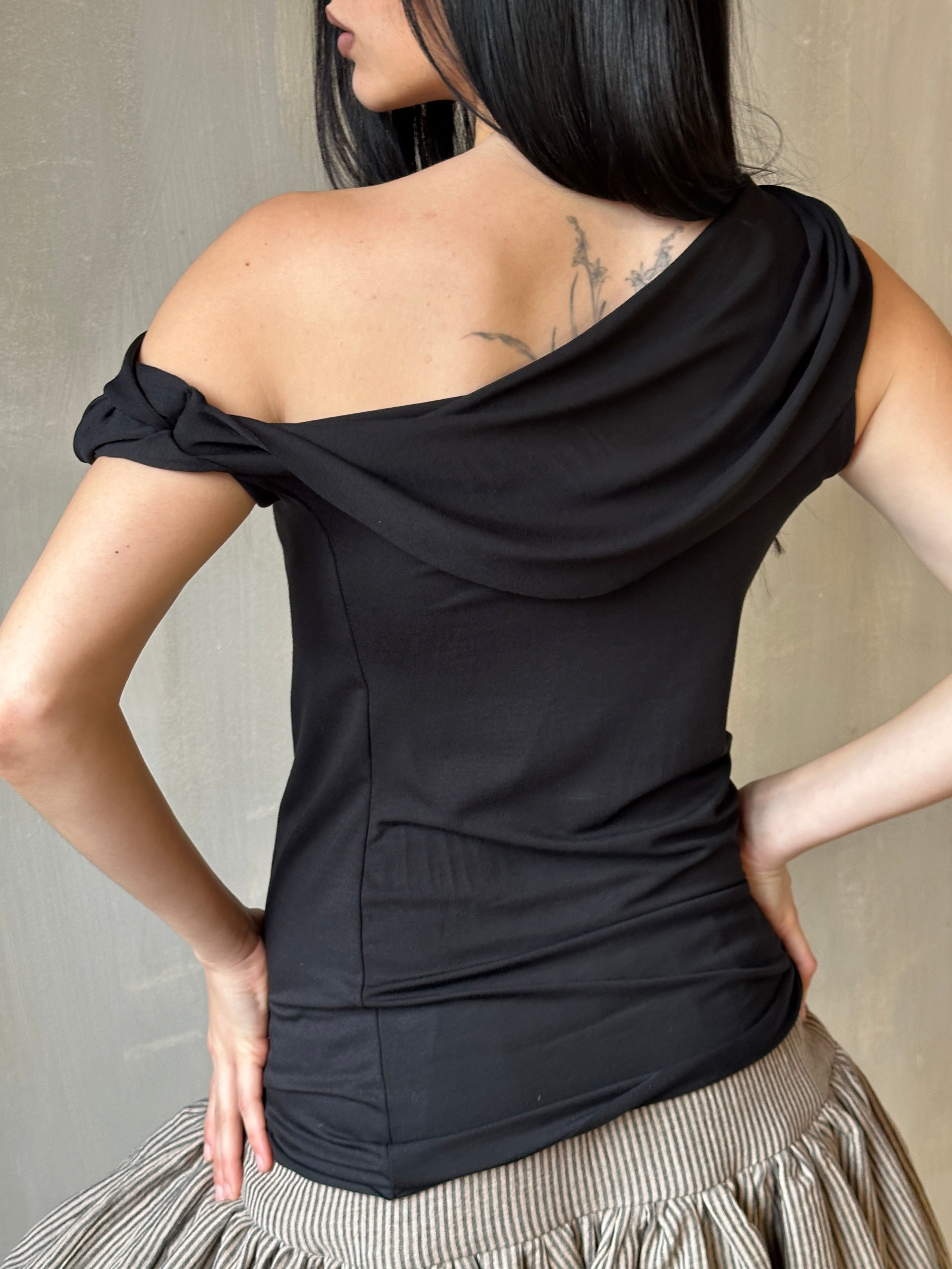 Spring '25: Jersey Draped Cap Sleeve Top in Black Bamboo (Pre-Order)