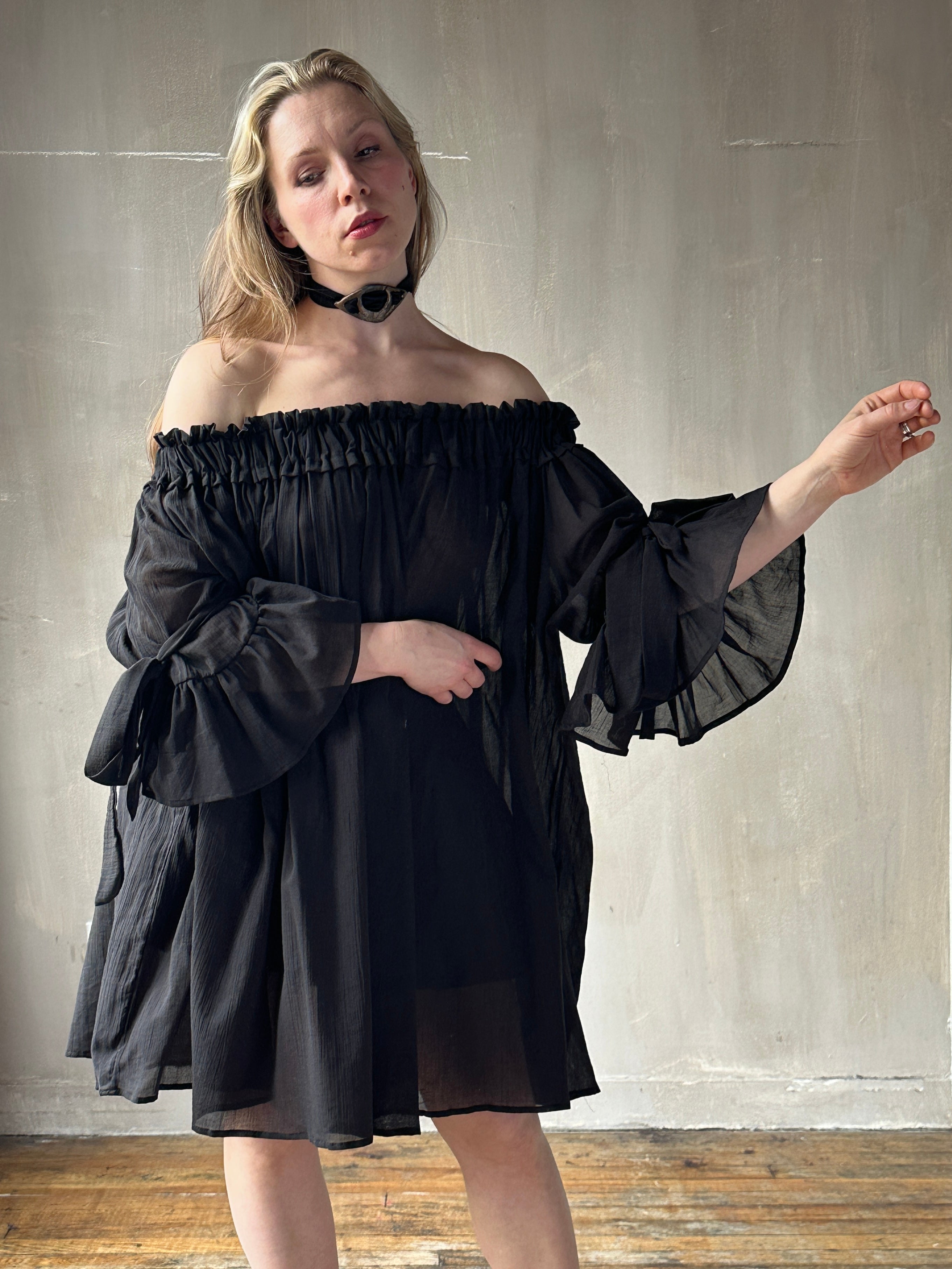 Spring '26: Paperbag Tunic in Black Cotton Voile (Pre-Order)