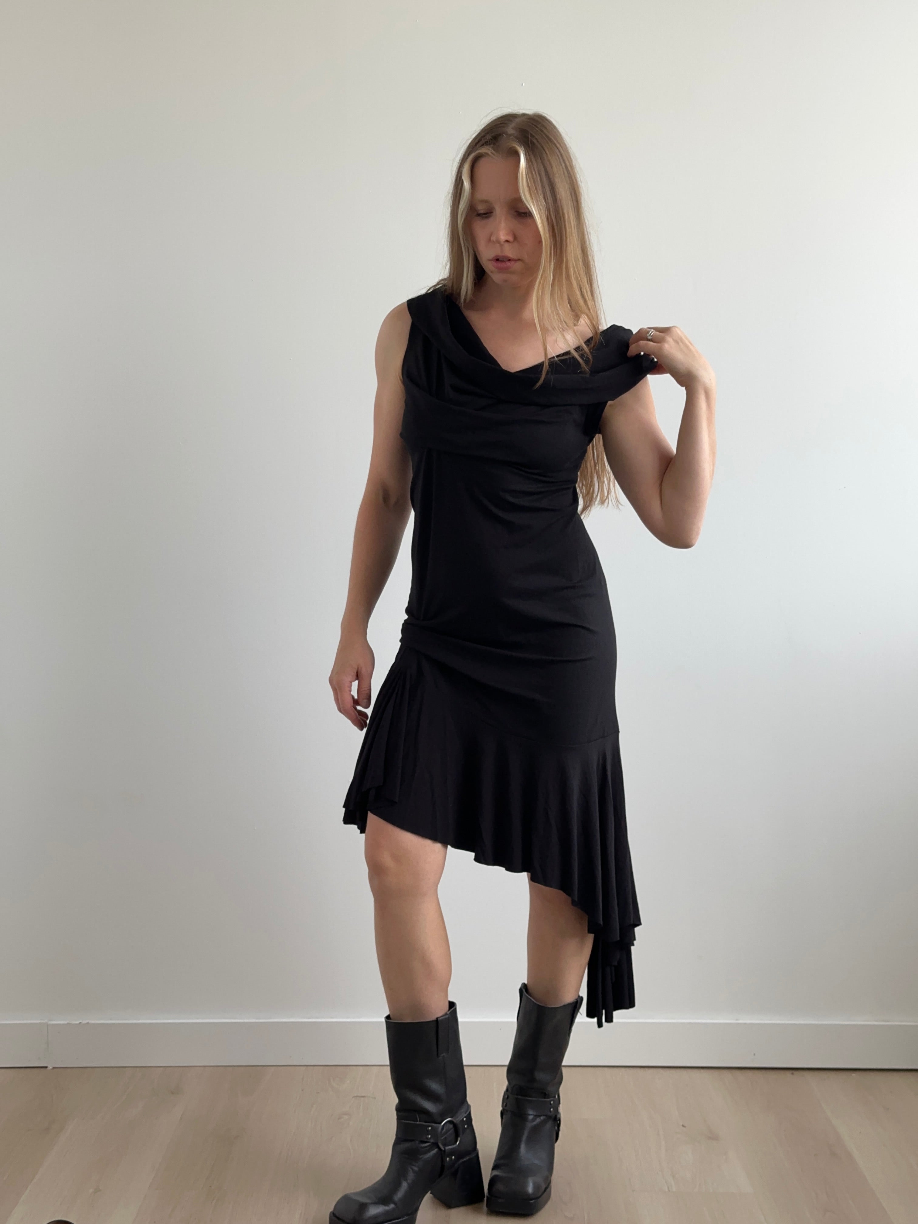 Sample Sale: Jersey Draped Cap Sleeve Dress in Black - (Size I & II)