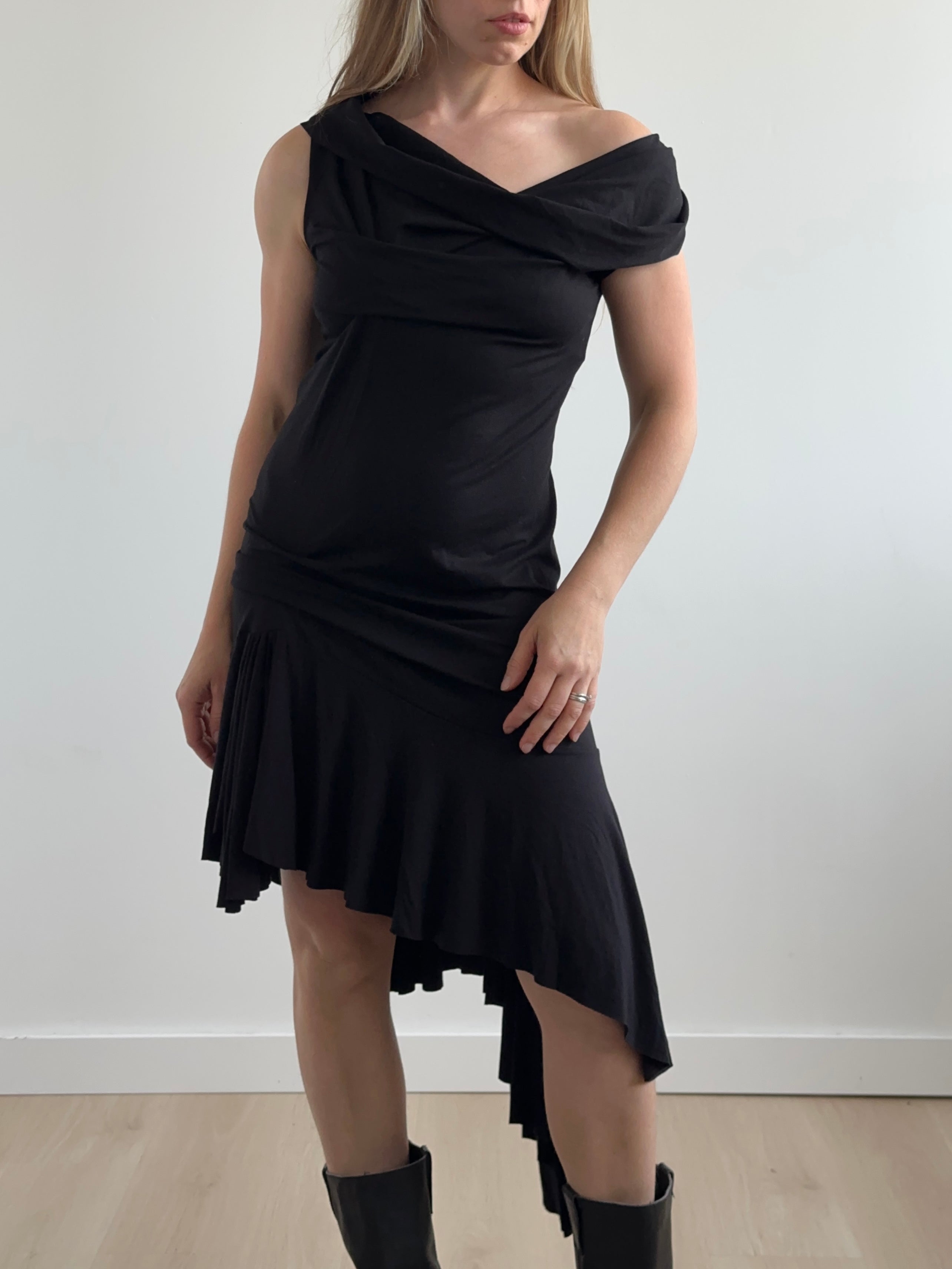 Sample Sale: Jersey Draped Cap Sleeve Dress in Black - (Size I & II)