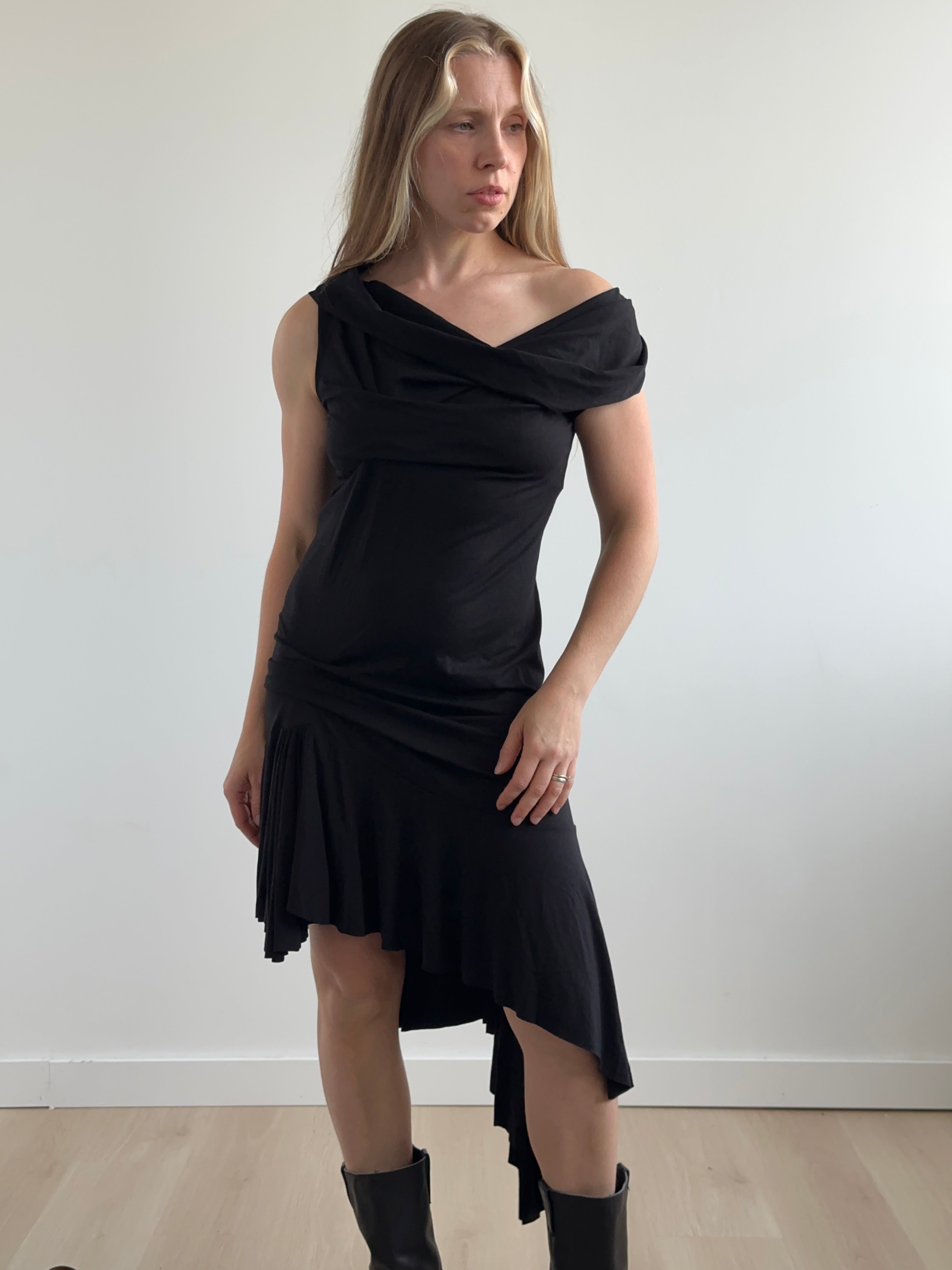Sample Sale: Jersey Draped Cap Sleeve Dress in Black - (Size I & II)