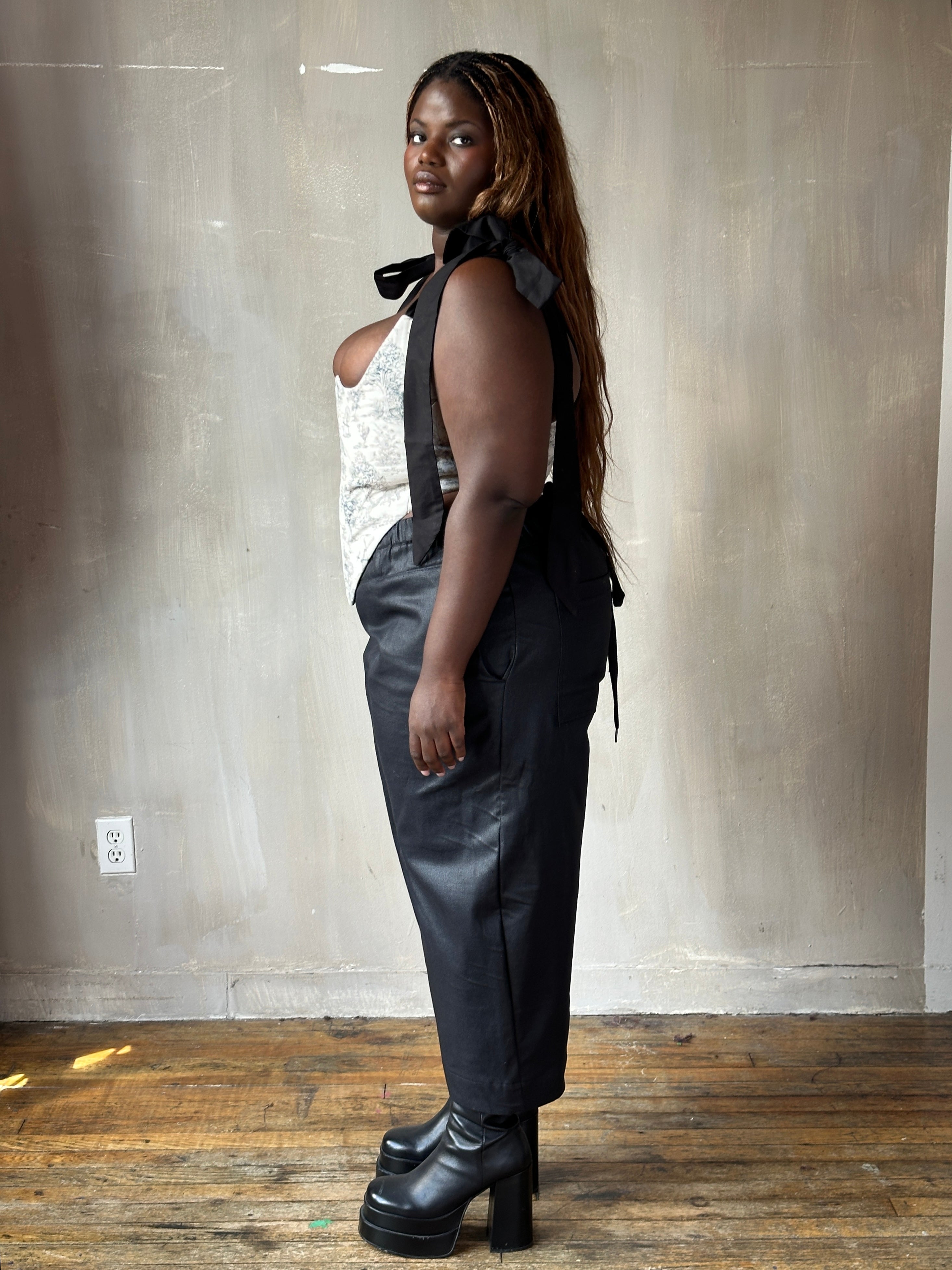 FW25: Double Waistband Barrel Trouser in Waxed Black (Pre-Order, Limited Edition)