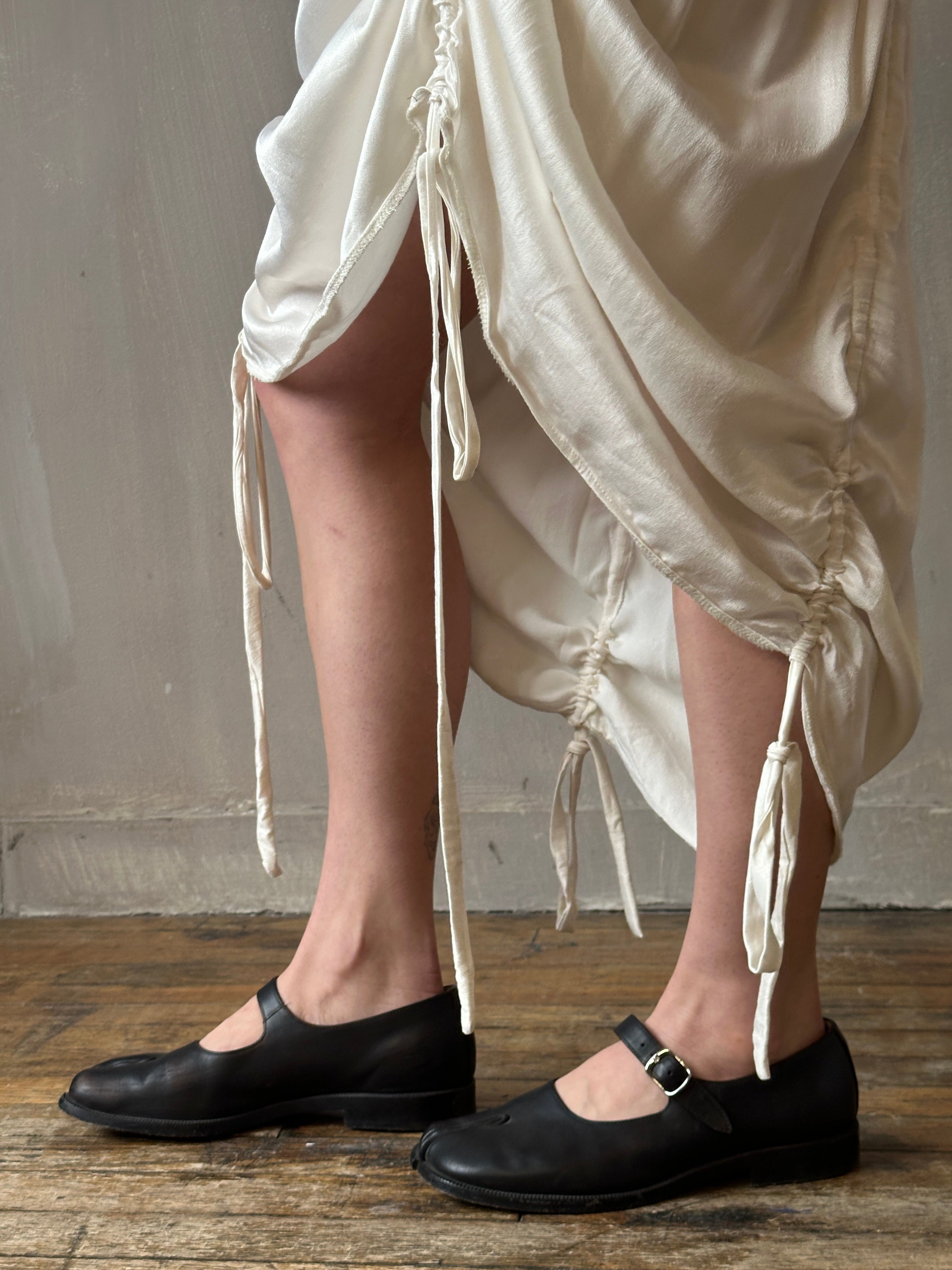Spring '25: Drawstring Skirt in White Satin (Pre-Order)