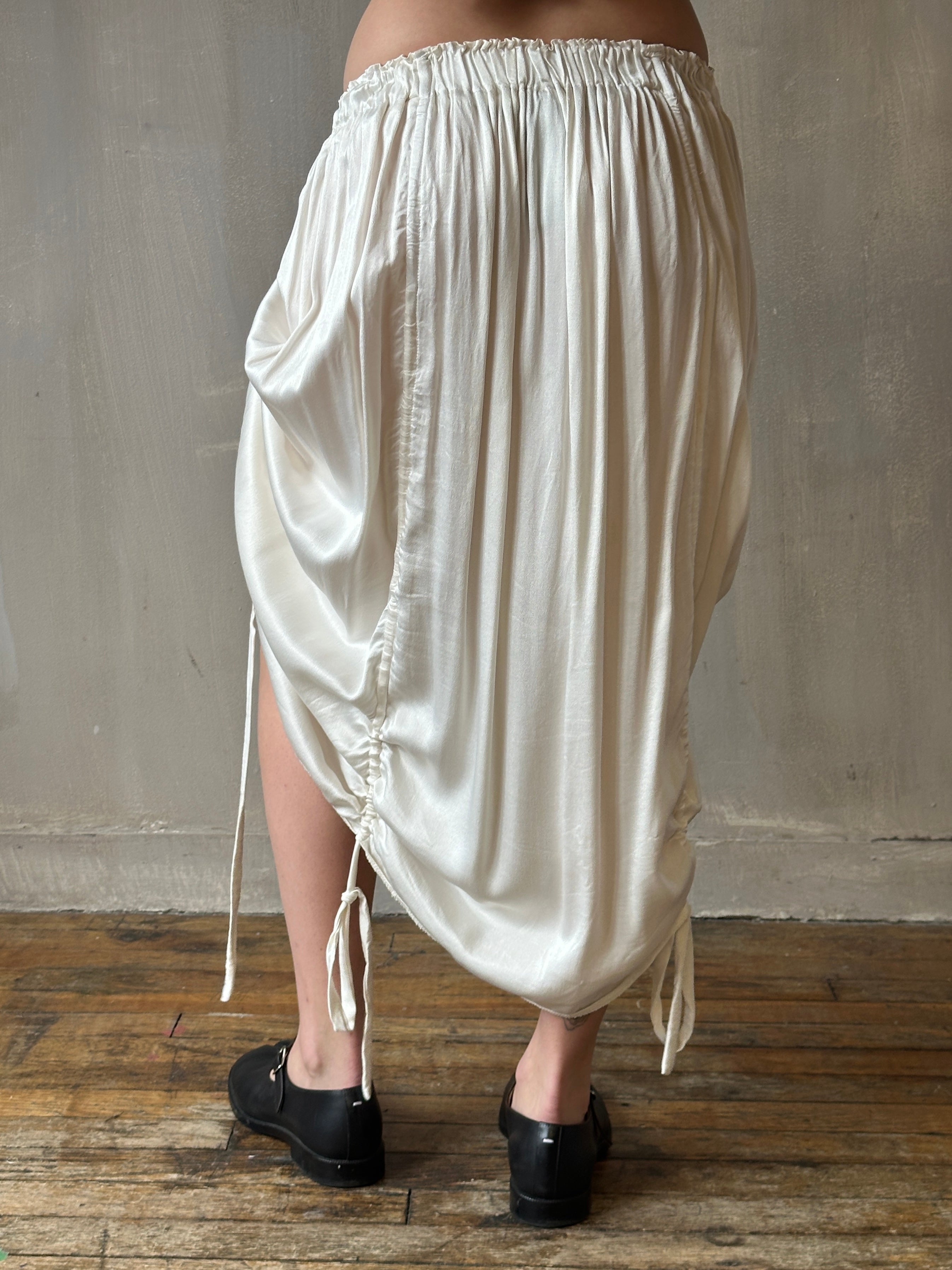 Spring '25: Drawstring Skirt in White Satin (Pre-Order)