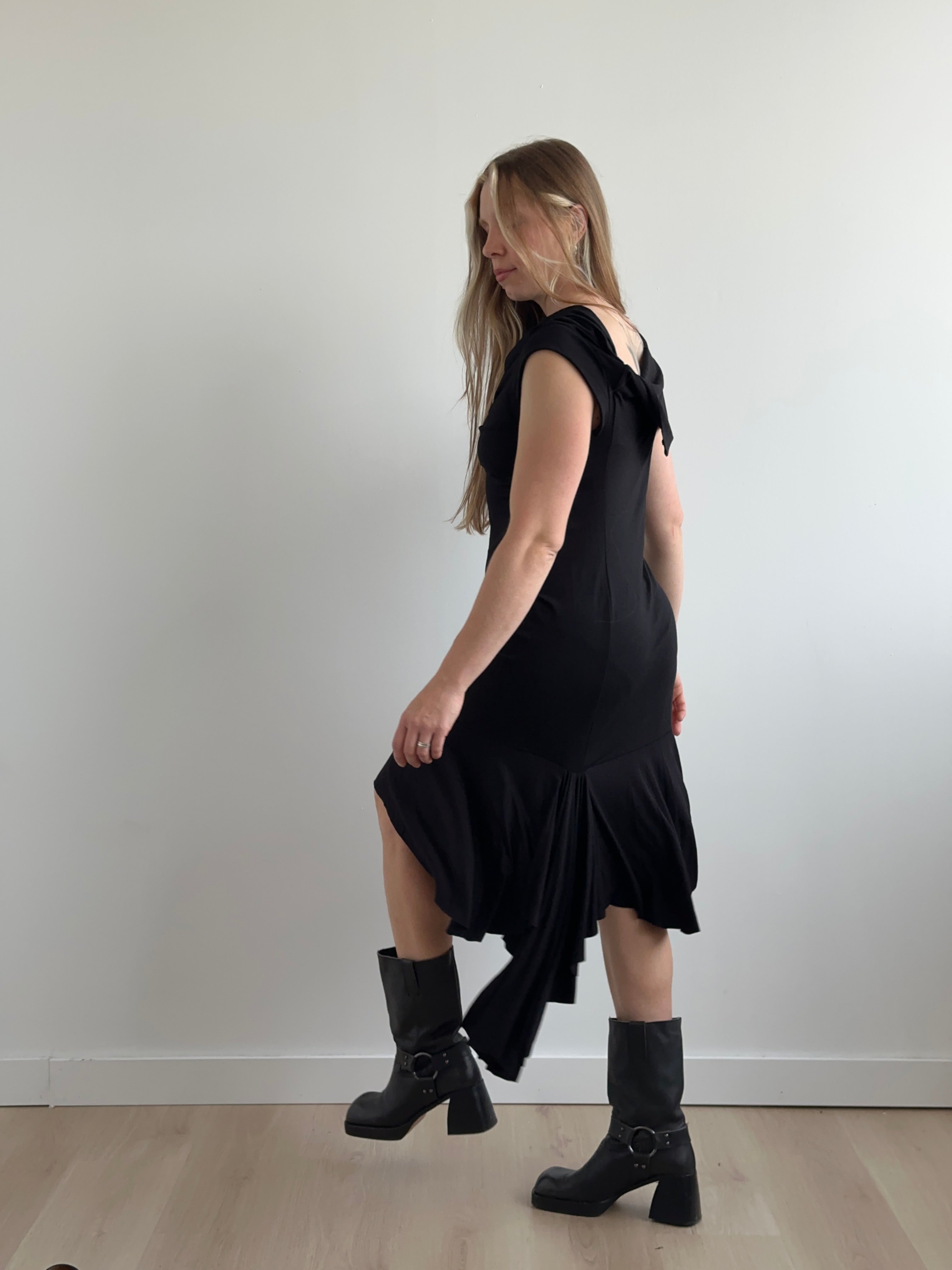 Sample Sale: Jersey Draped Cap Sleeve Dress in Black - (Size I & II)