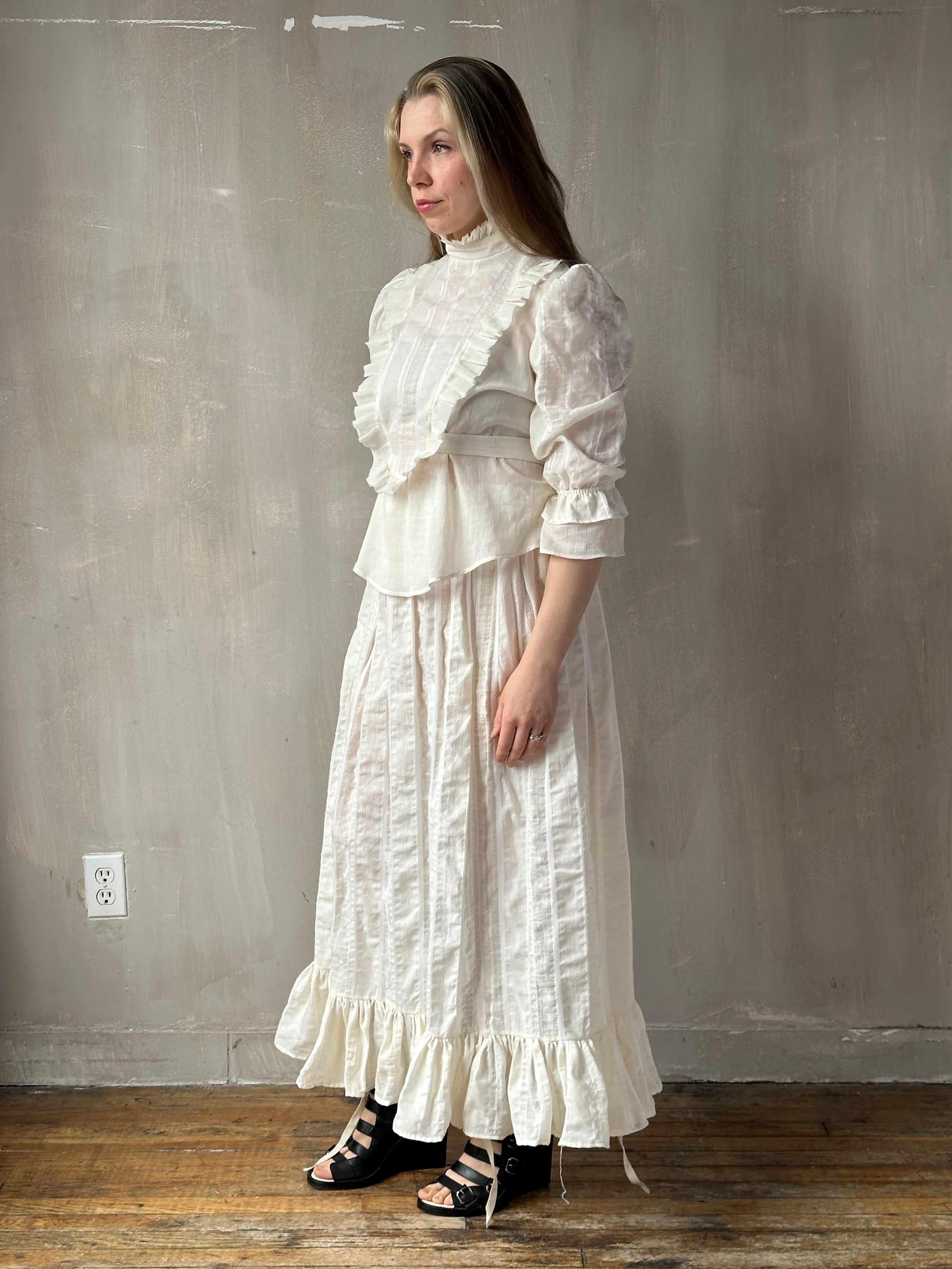Spring'26: Drawstring Petticoat Skirt in Ivory Jacquard Stripe (In Stock)