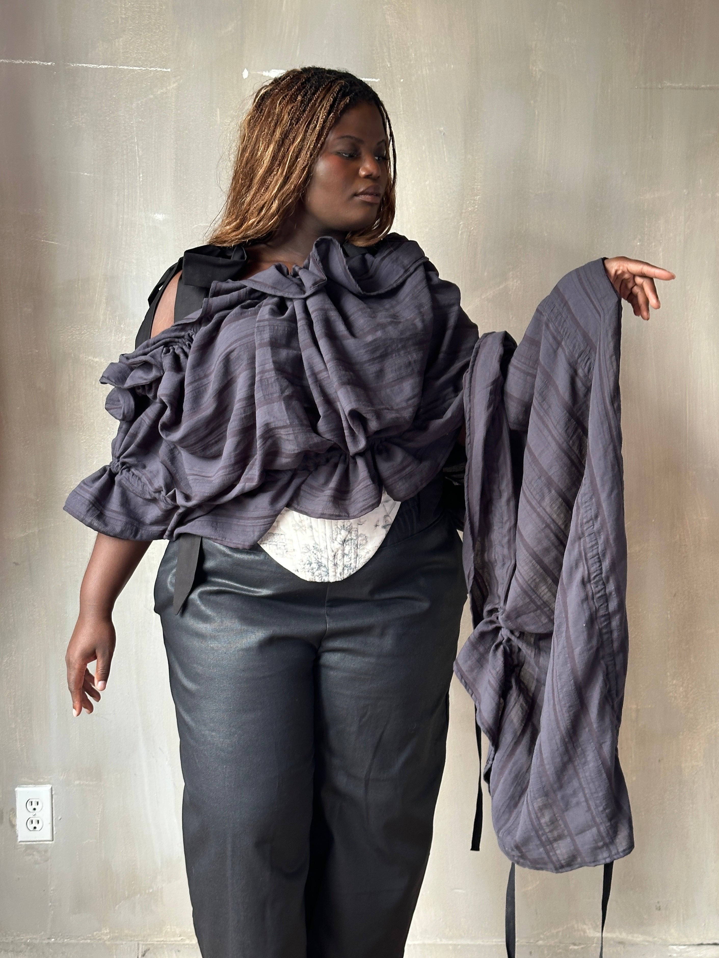 FW25: Drawstring Scarf in Nightshade Jacquard Stripe (Pre-Order)
