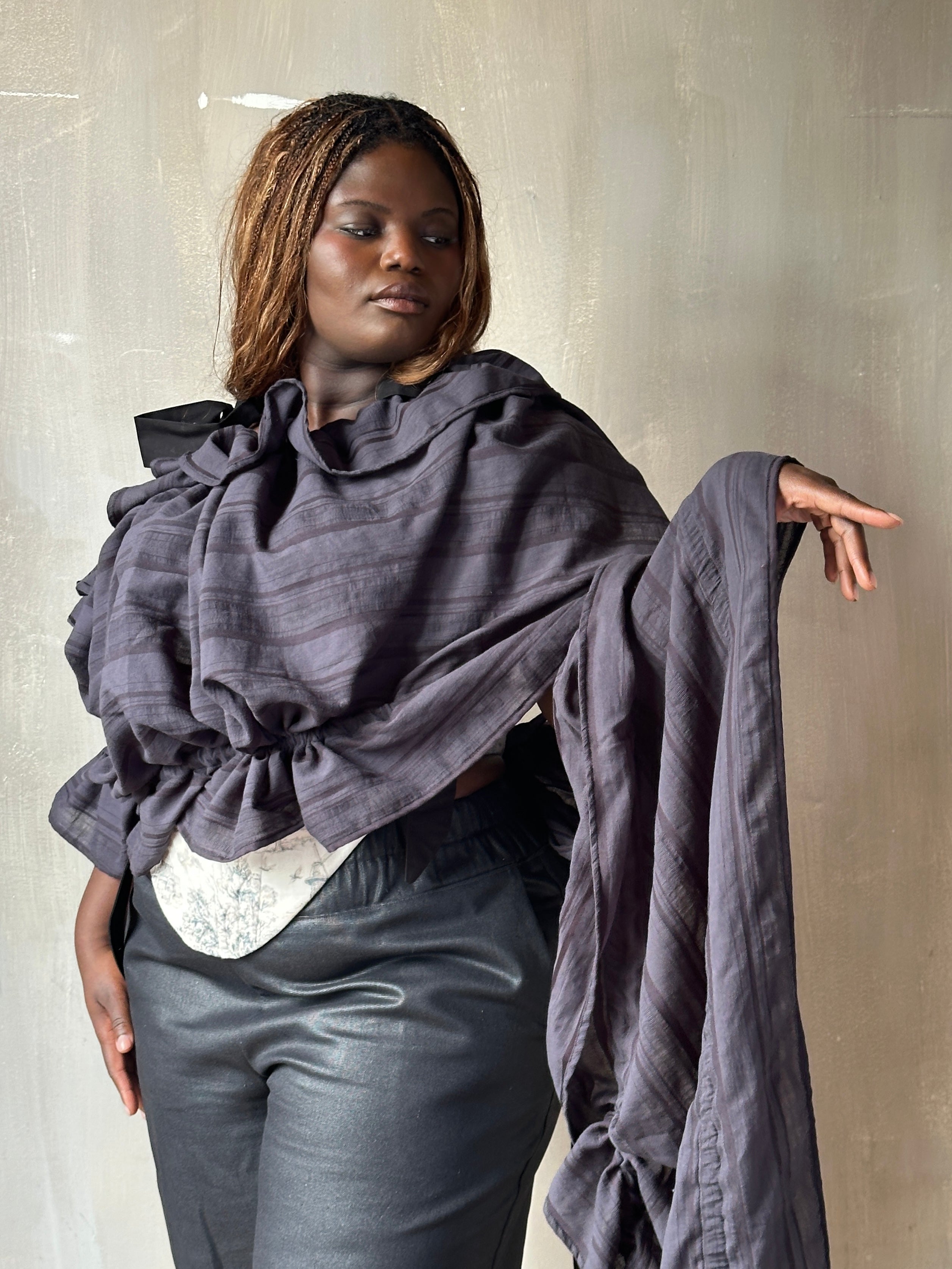 FW25: Drawstring Scarf in Nightshade Jacquard Stripe (In Stock)