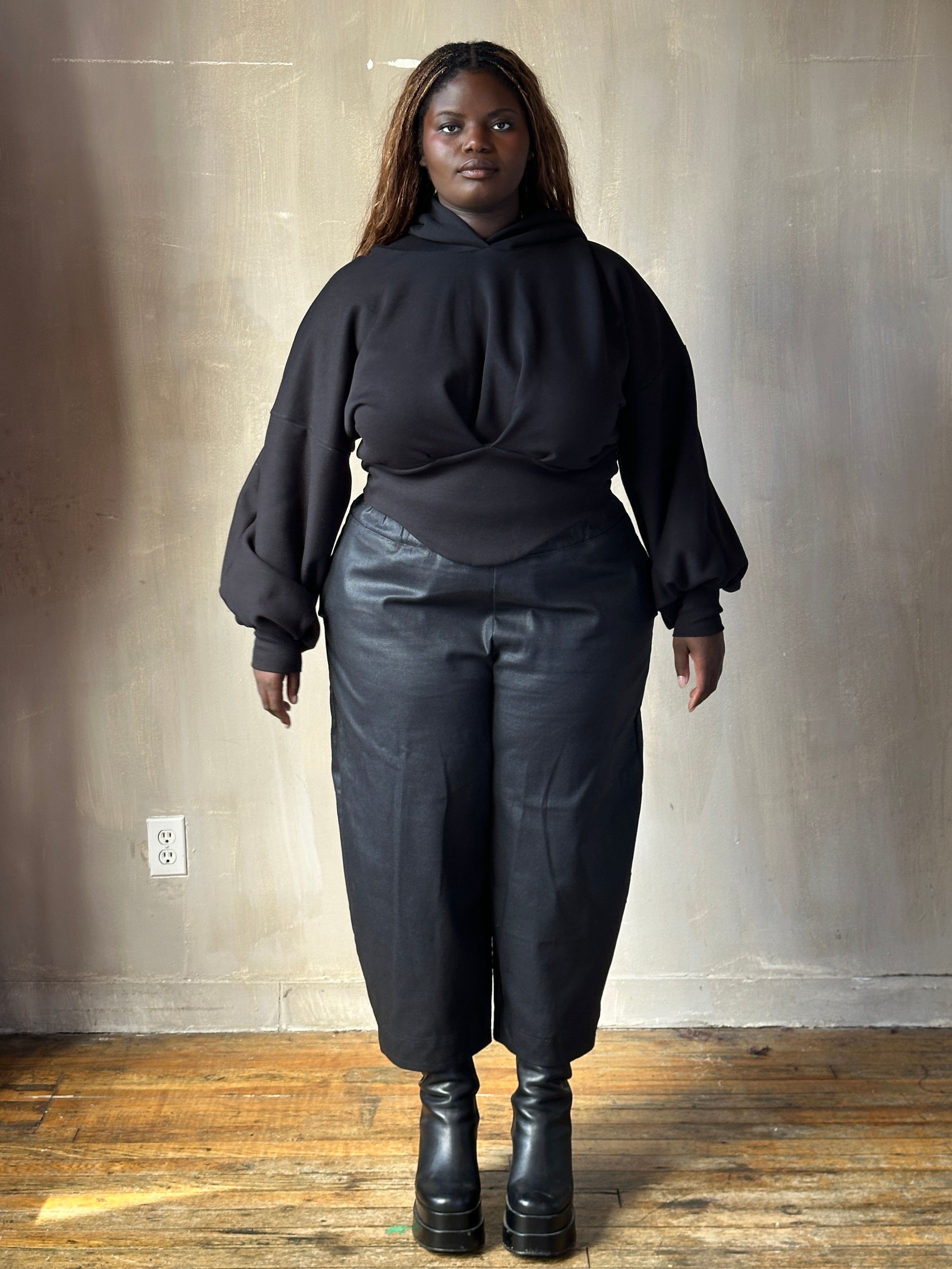 FW25: Double Waistband Barrel Trouser in Waxed Black (Pre-Order, Limited Edition)