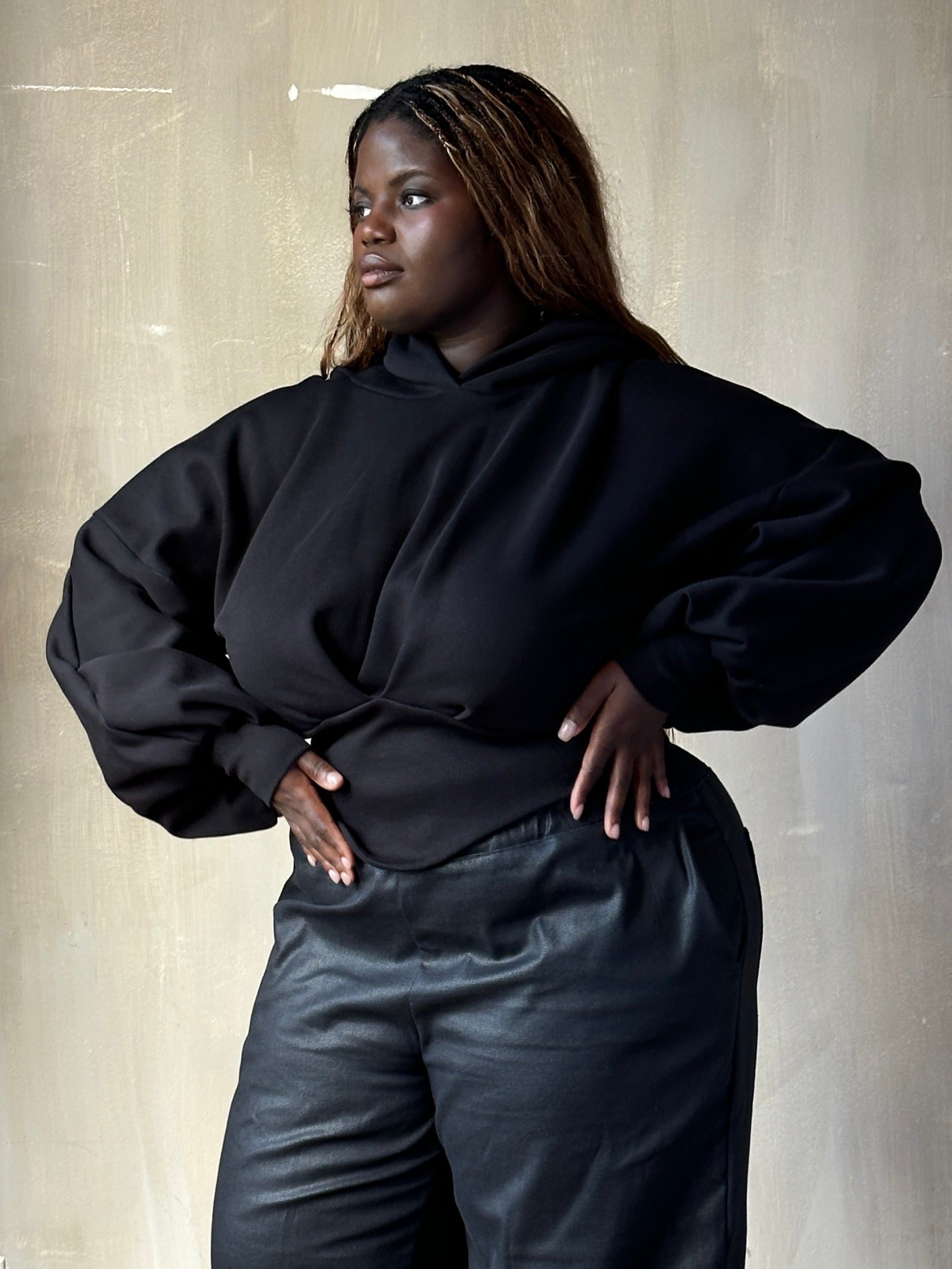 FW25: Corset Waist Hoodie in Black Organic Fleece (Pre-Order)