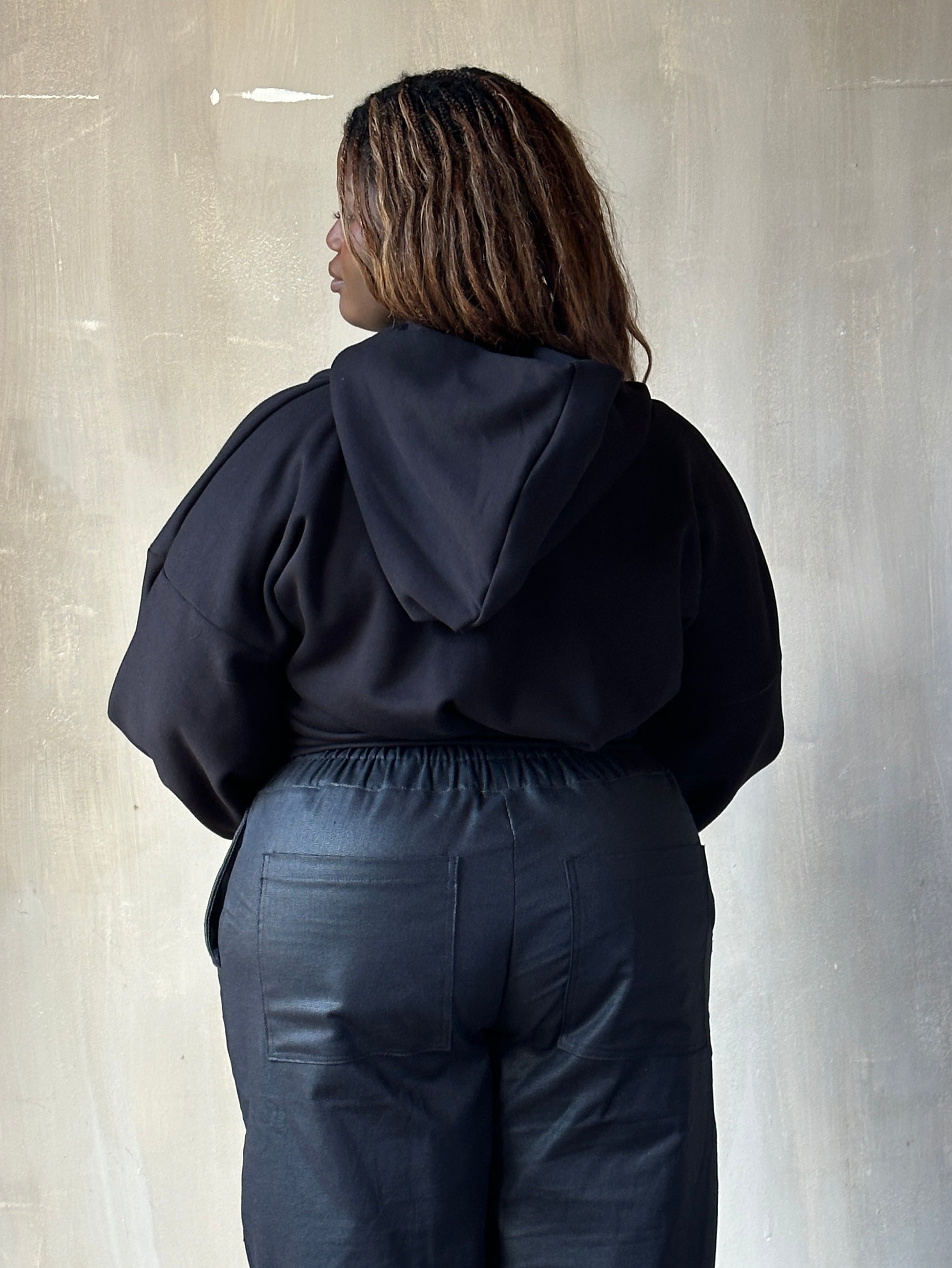 FW25: Corset Waist Hoodie in Black Organic Fleece (Pre-Order)
