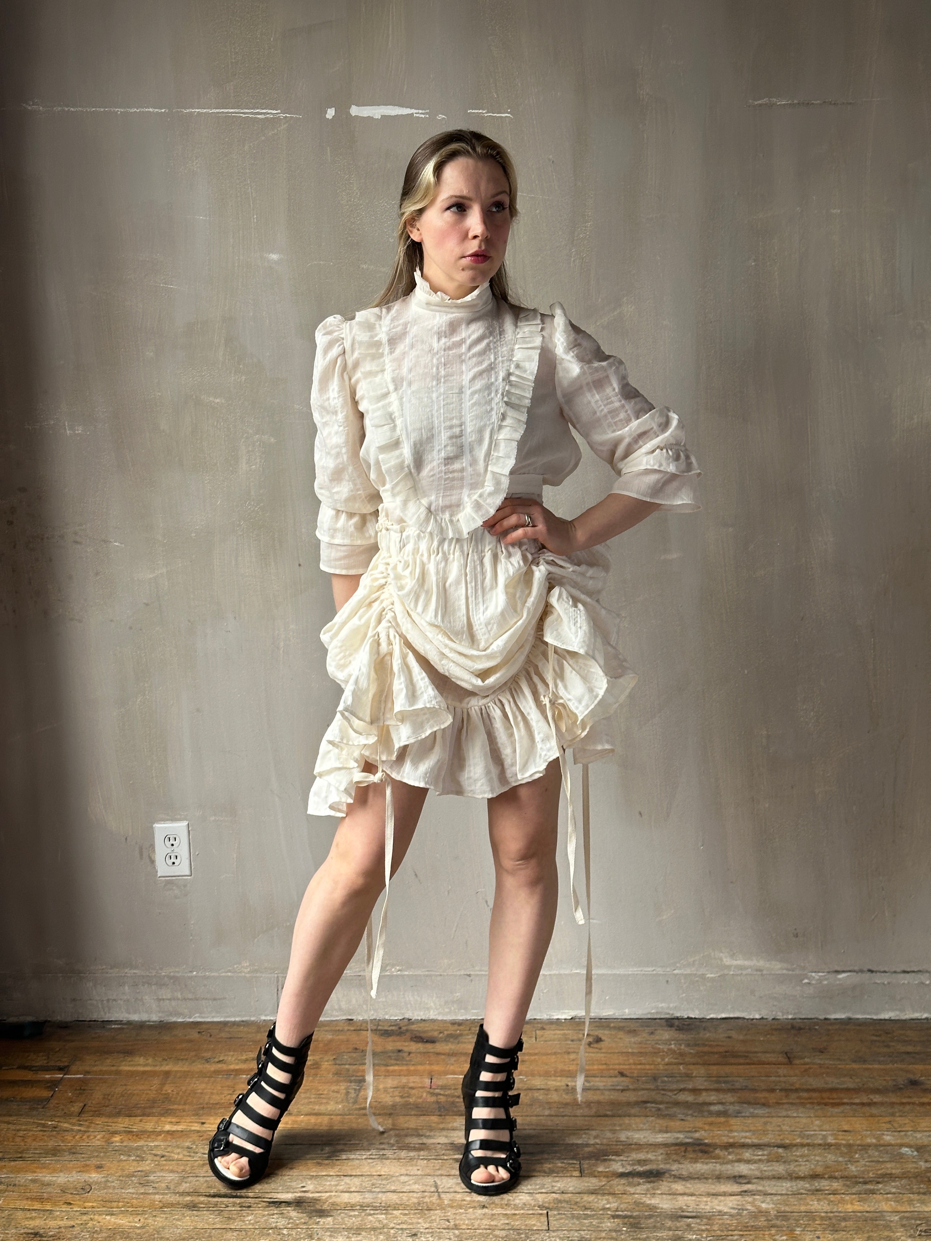 Spring'26: Drawstring Petticoat Skirt in Ivory Jacquard Stripe (In Stock)