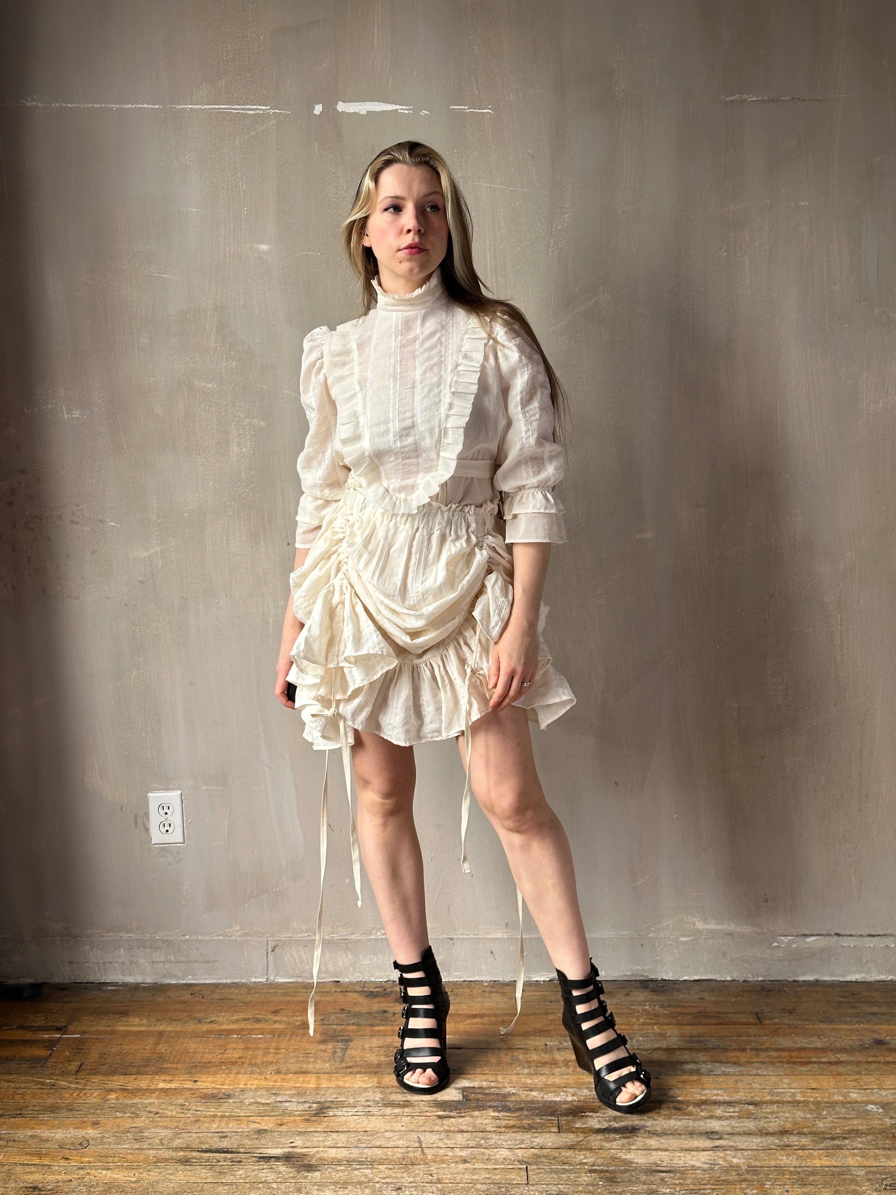 Spring'26: Drawstring Petticoat Skirt in Ivory Jacquard Stripe (In Stock)