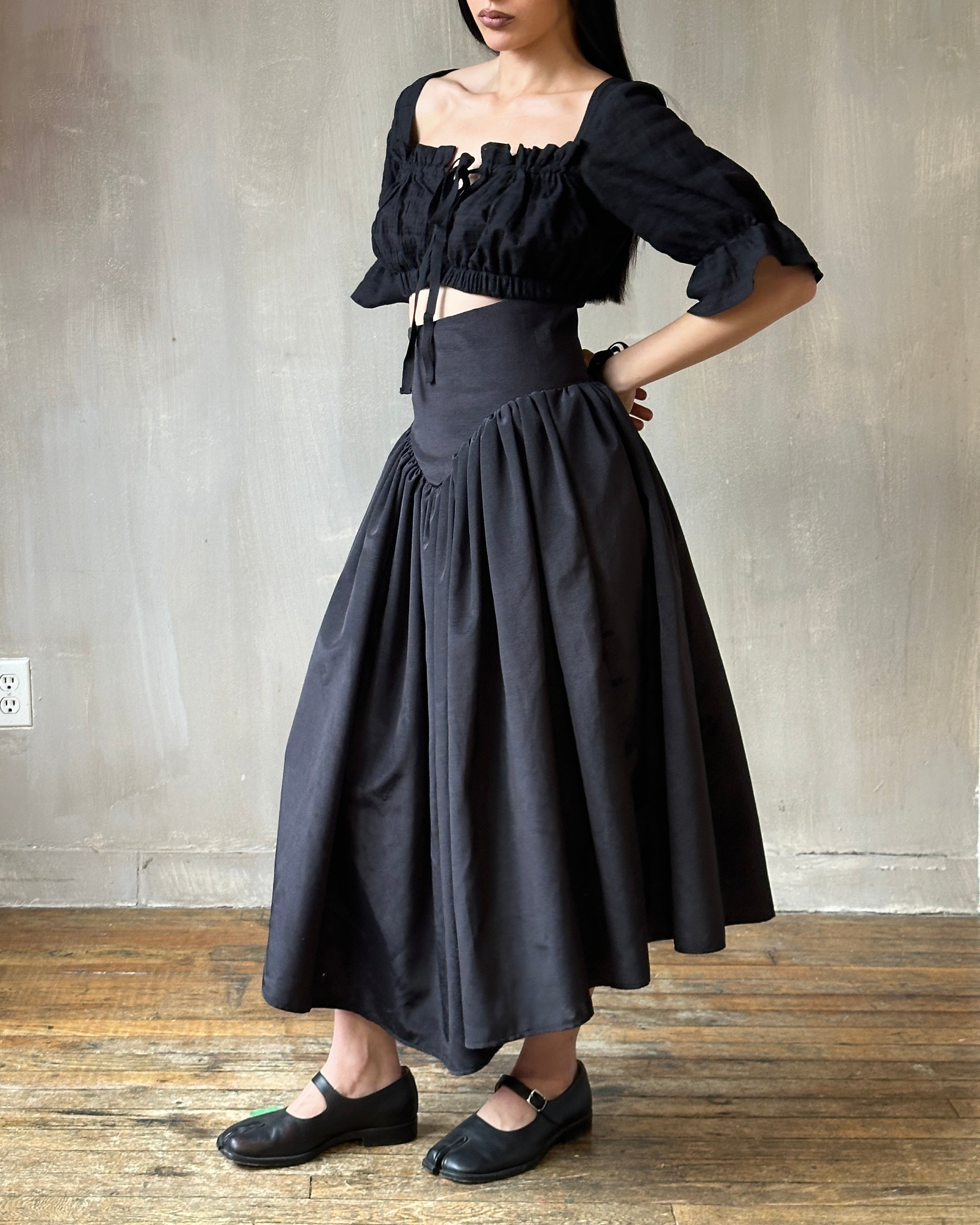 Spring '25: Cropped Dirndl Top in Black Cotton (Pre-Order)