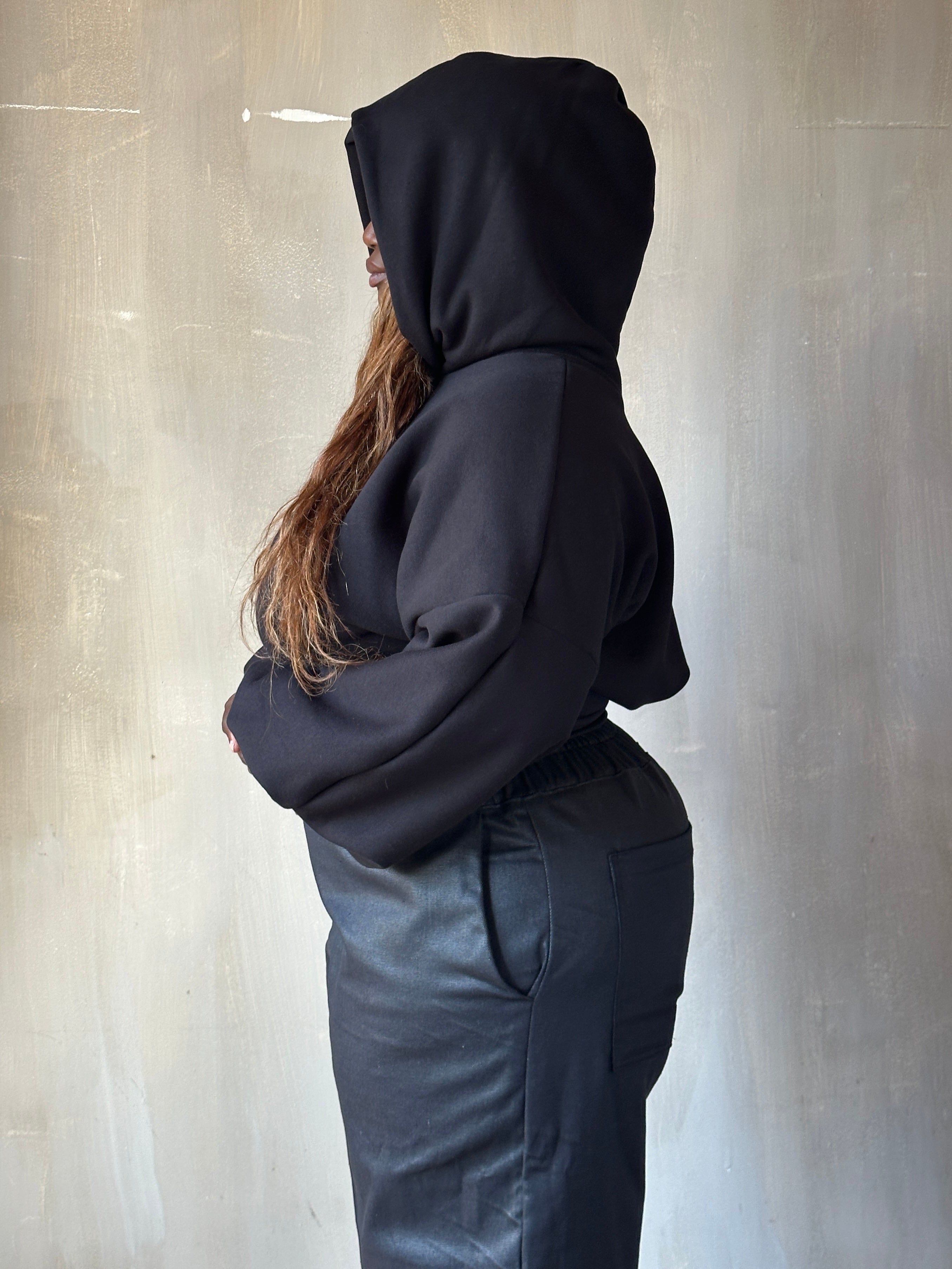 FW25: Corset Waist Hoodie in Black Organic Fleece (Pre-Order)