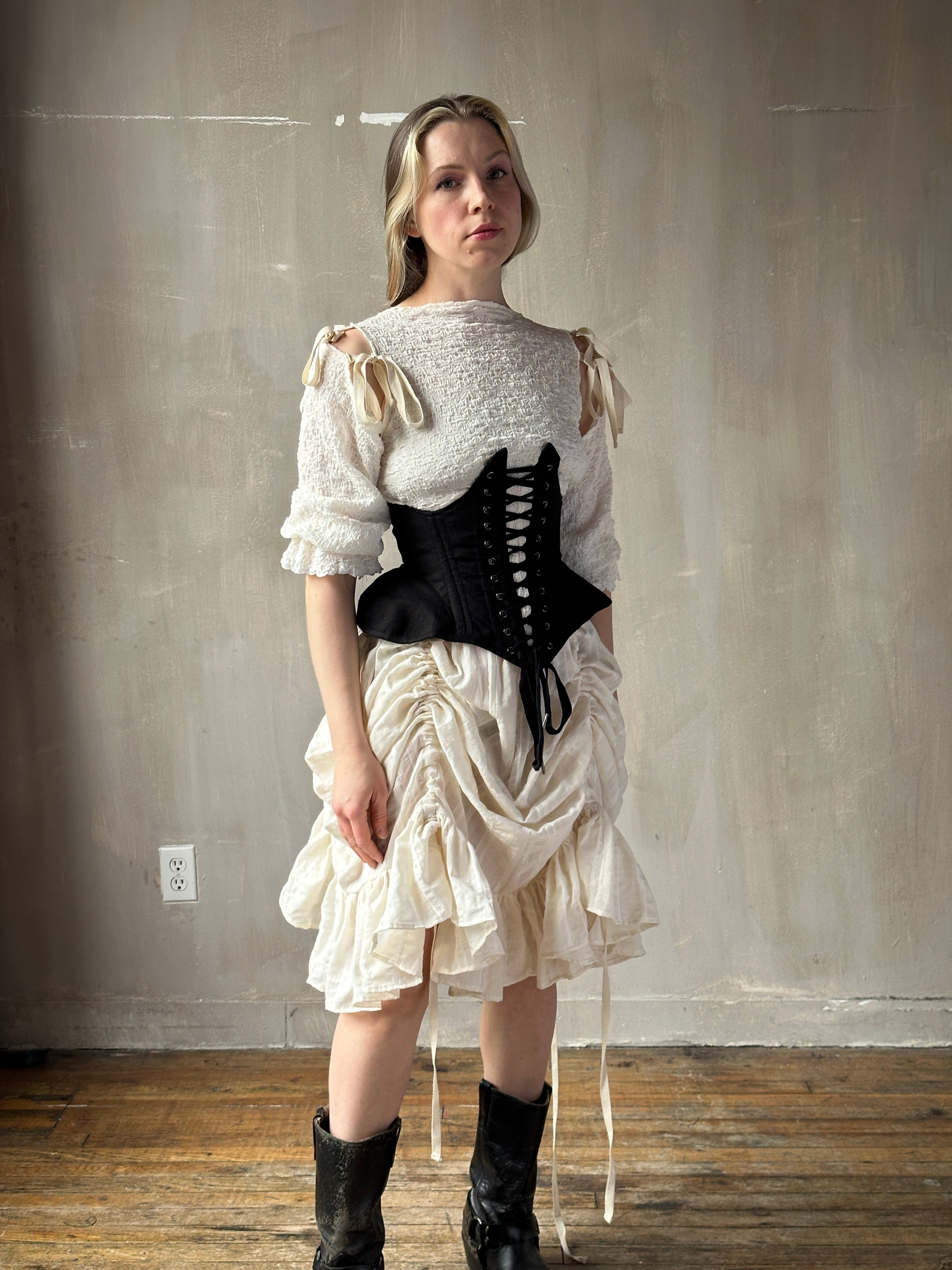 Spring '26 Underbust Pannier Corset in Black Linen (Pre-Order)