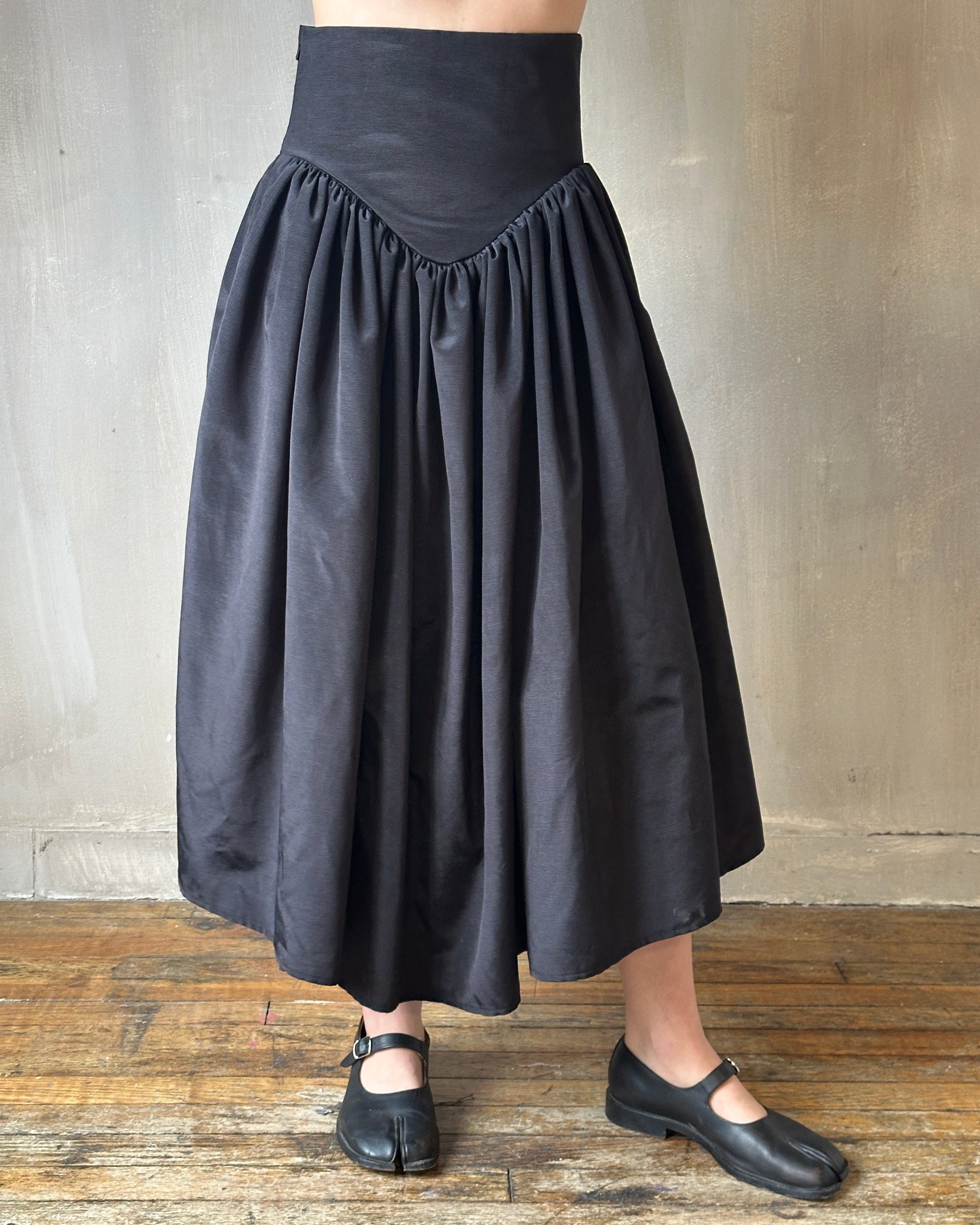 Spring '25: Extended Yoke Petticoat Skirt In Black Twill Taffeta (Pre-Order Limited Edition)