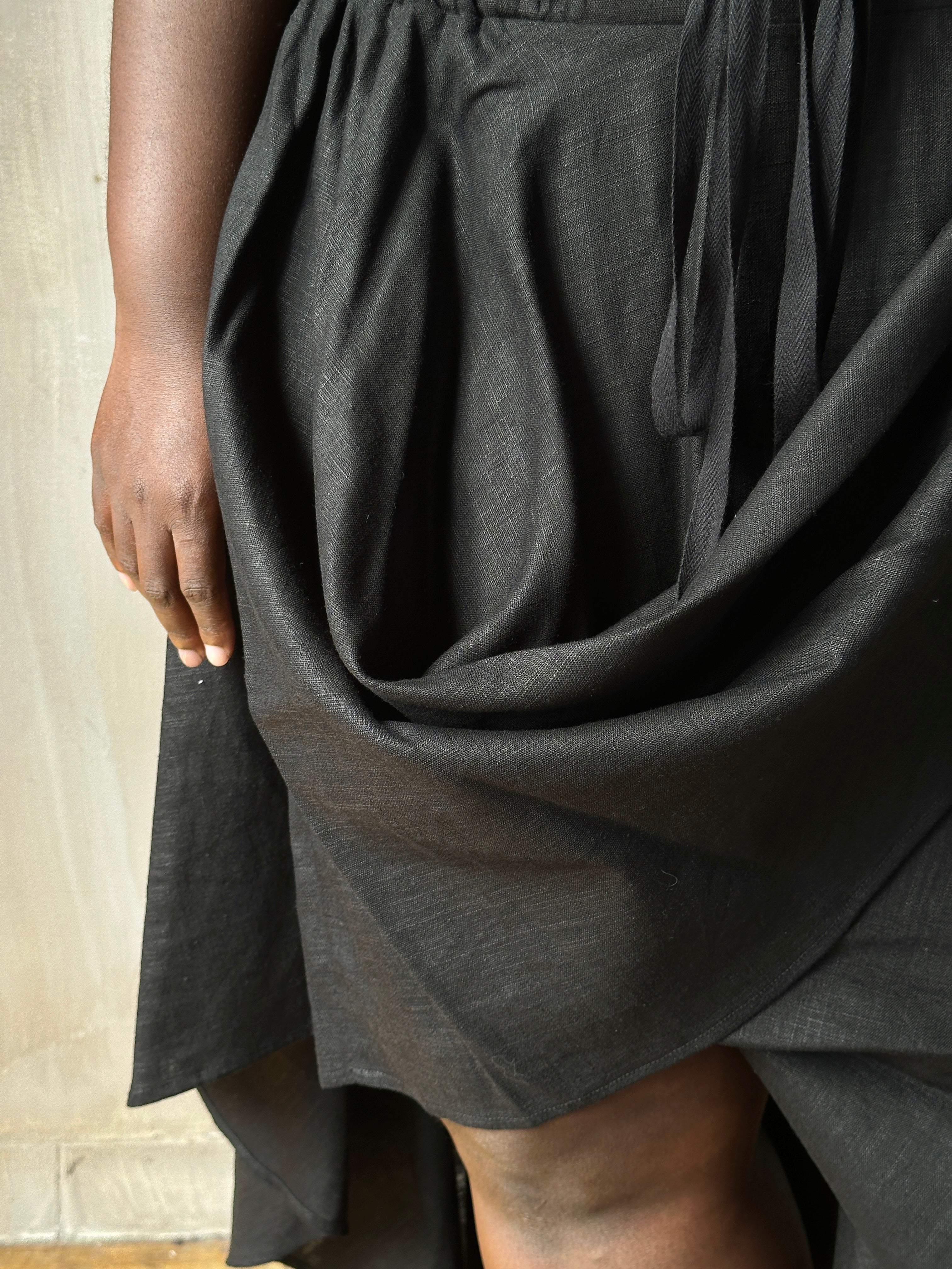 FW25: Pastorale Skirt w/Adjustable Hem in Black Linen (Pre-Order)