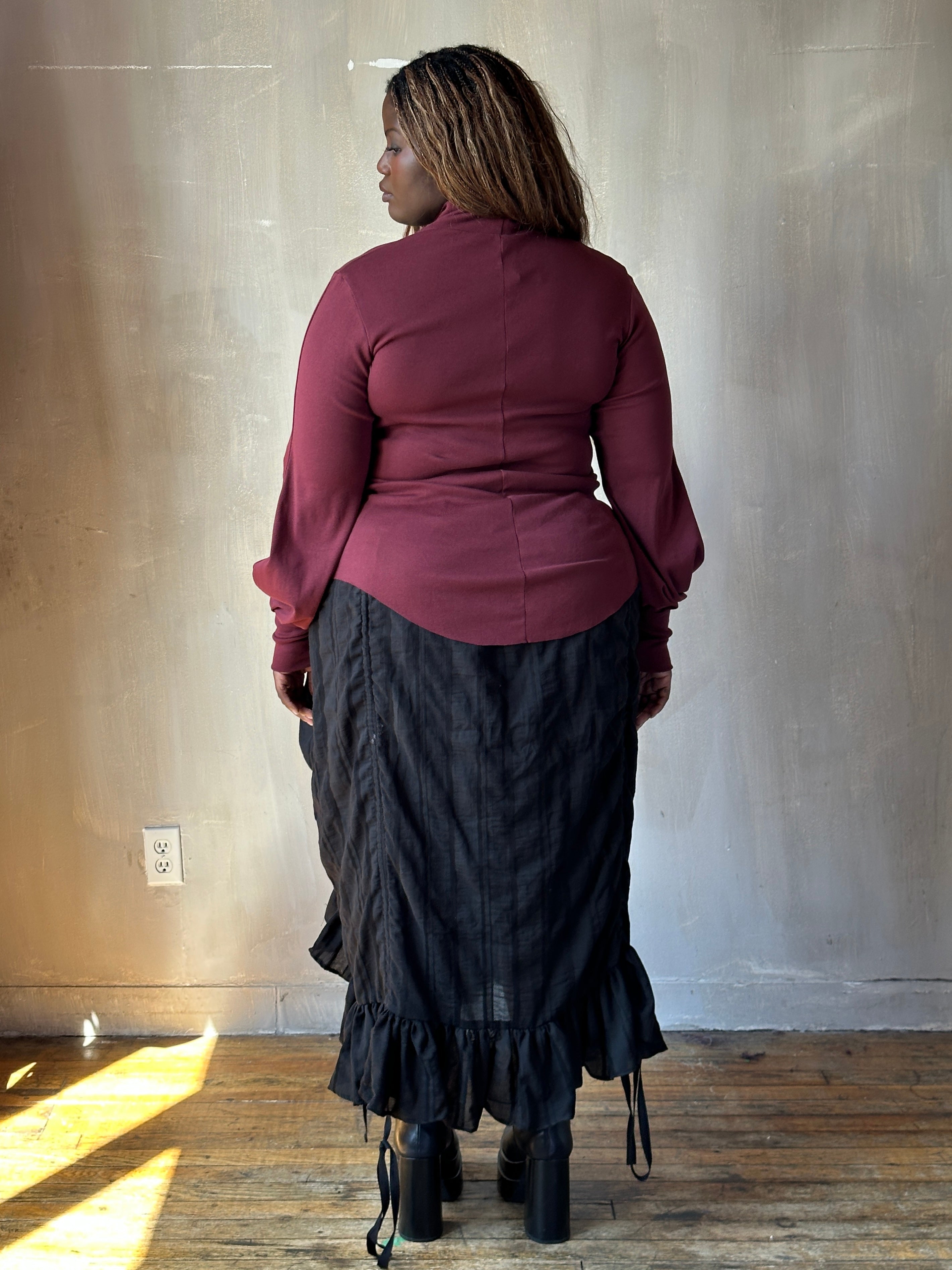 FW25: Drawstring Petticoat Skirt in Black Jacquard Stripe (Pre-Order)